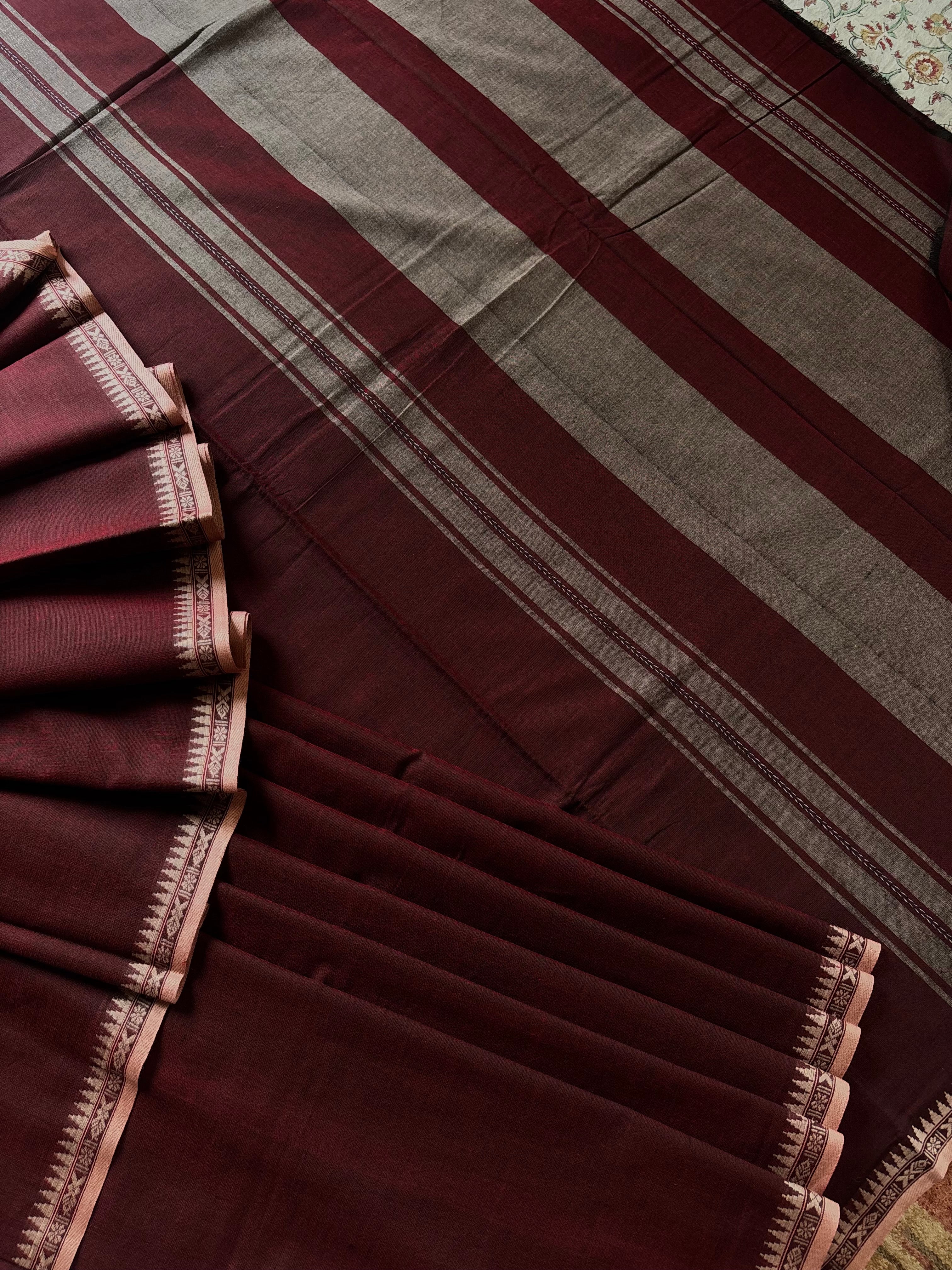 Handwoven Maroon Colour Cotton Dhonekhali Sarees