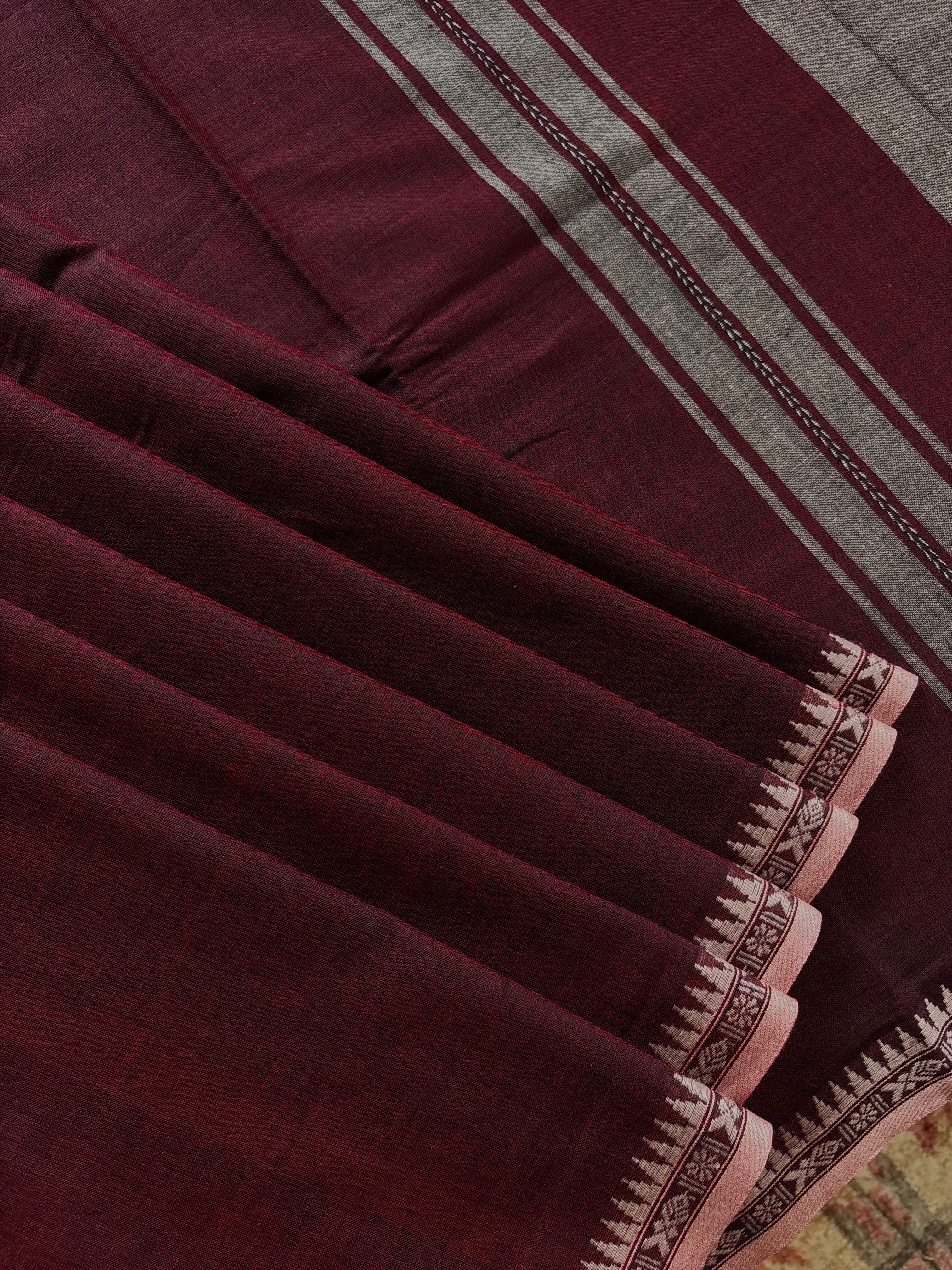 Handwoven Maroon Colour Cotton Dhonekhali Sarees
