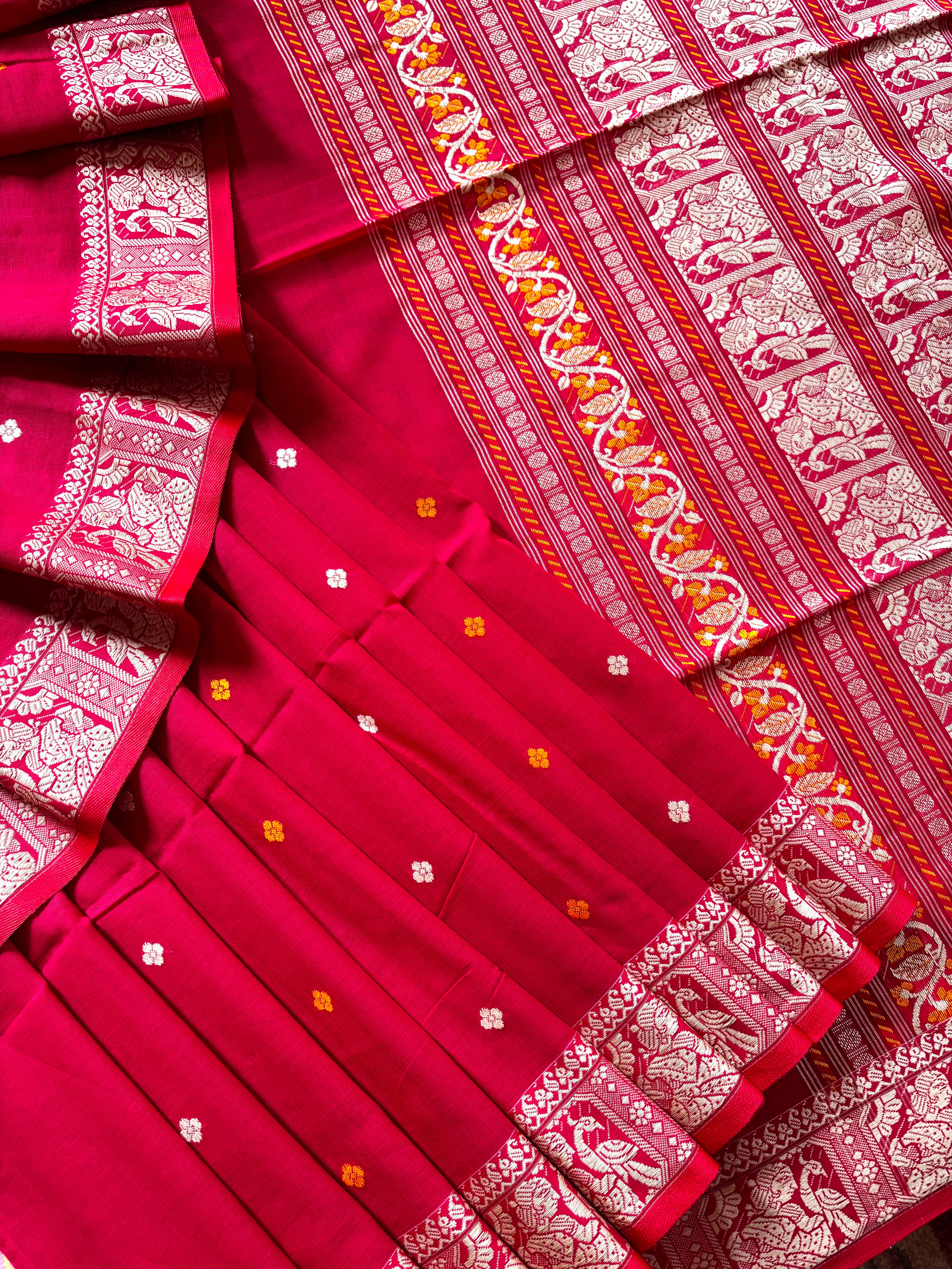 Handwoven Red Colour Cotton Baluchari Saree