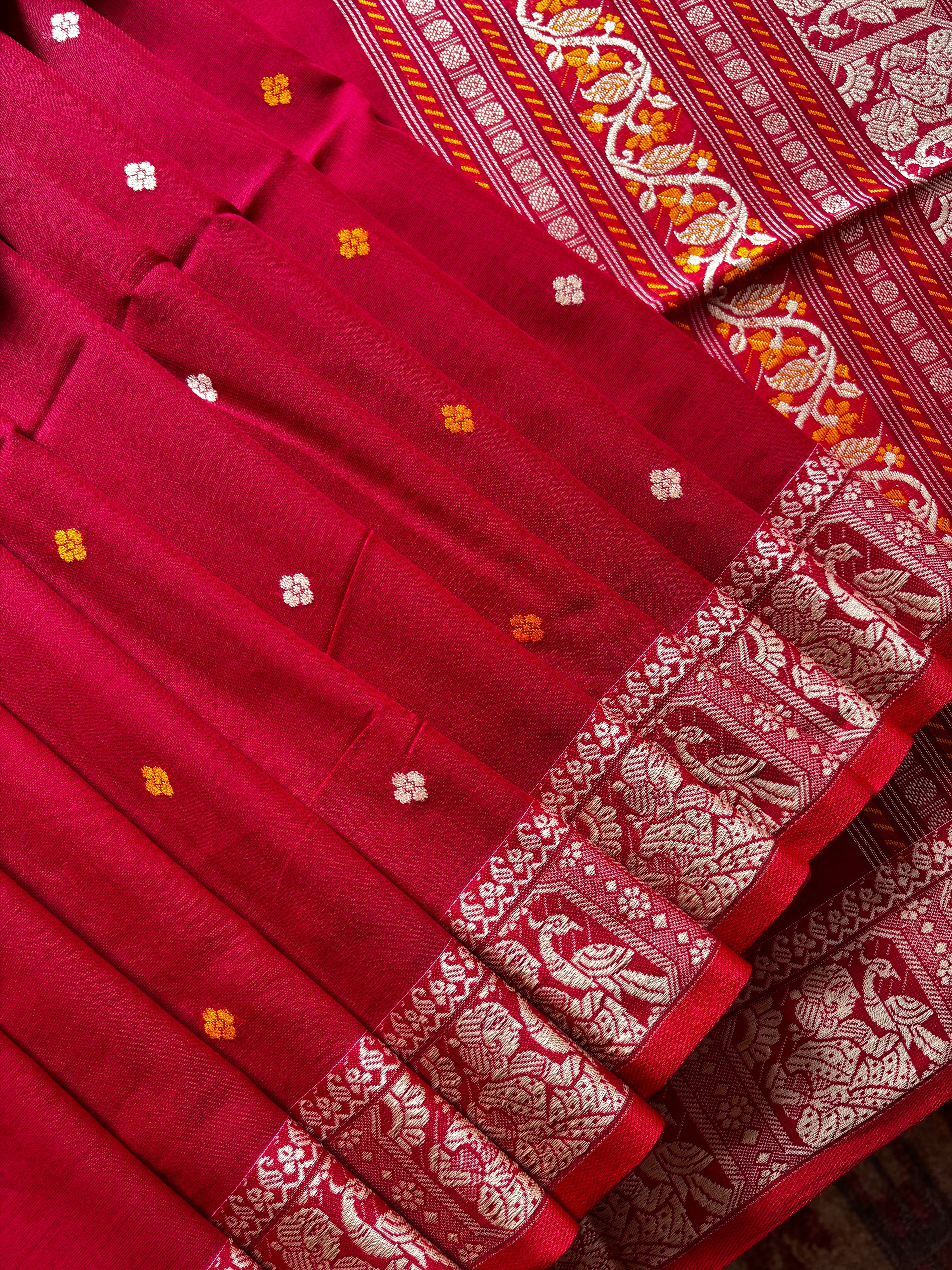 Handwoven Red Colour Cotton Baluchari Saree