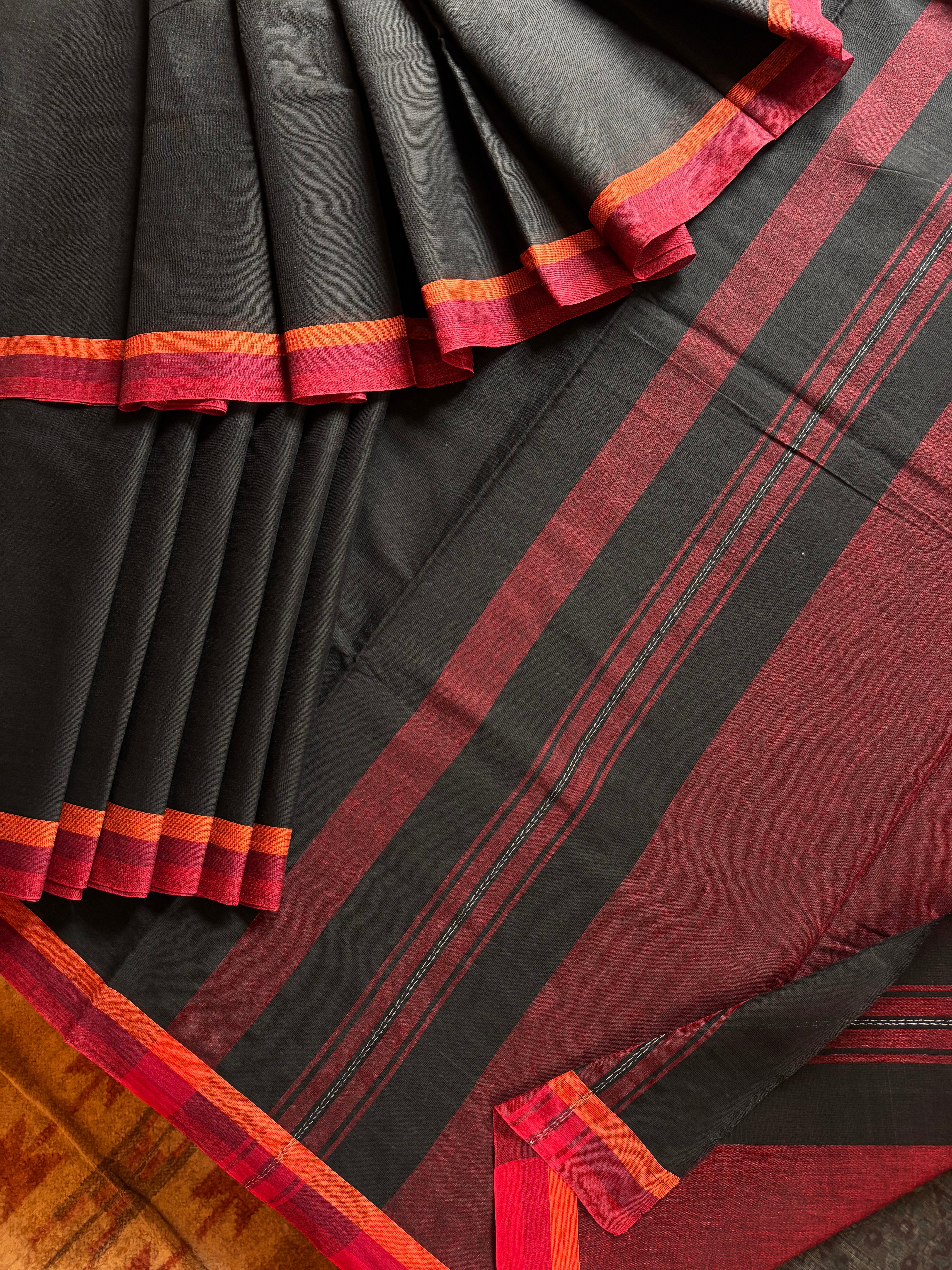 Handwoven Black Colour Cotton Dhonekhali Saree