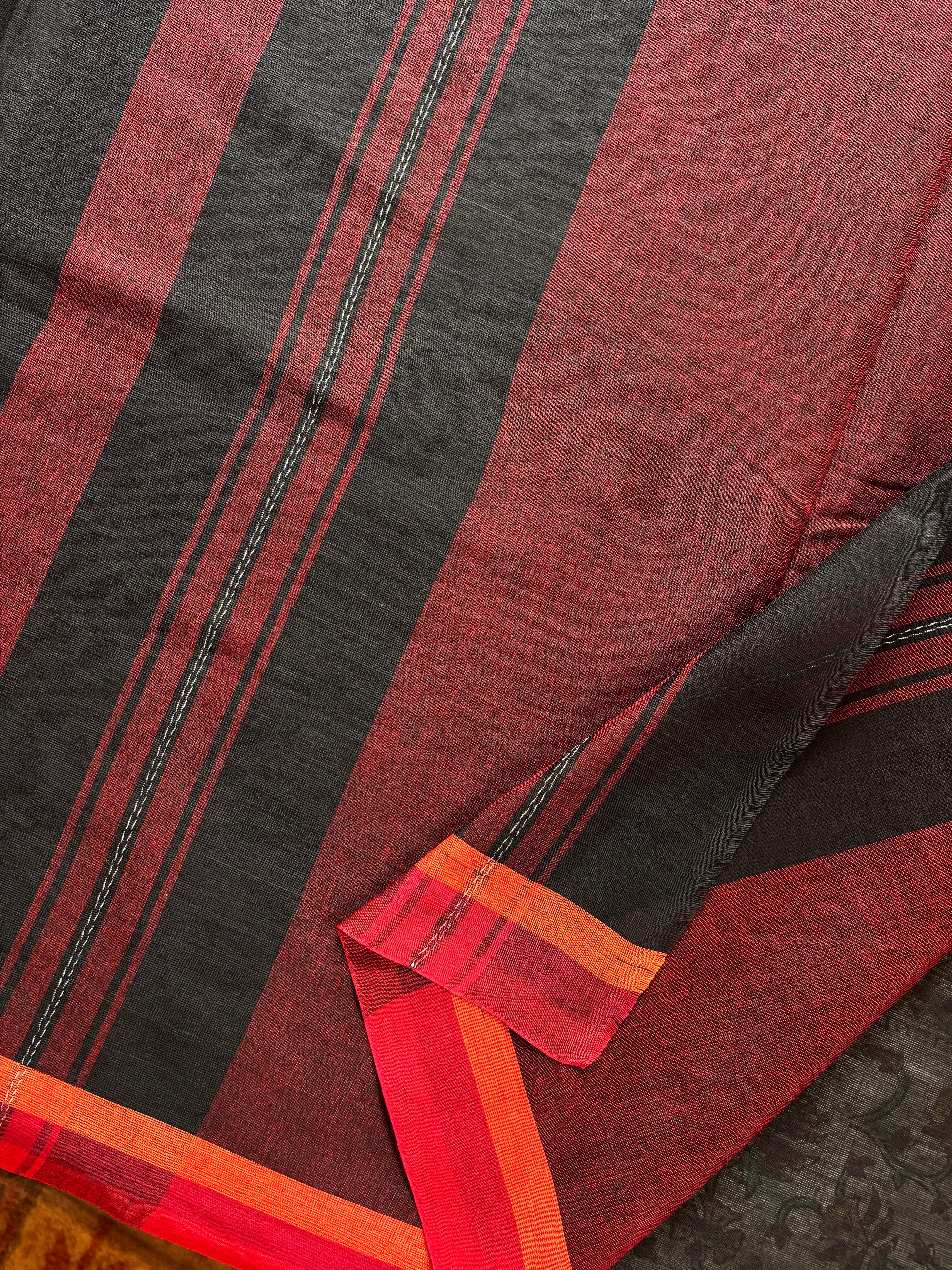 Handwoven Black Colour Cotton Dhonekhali Saree