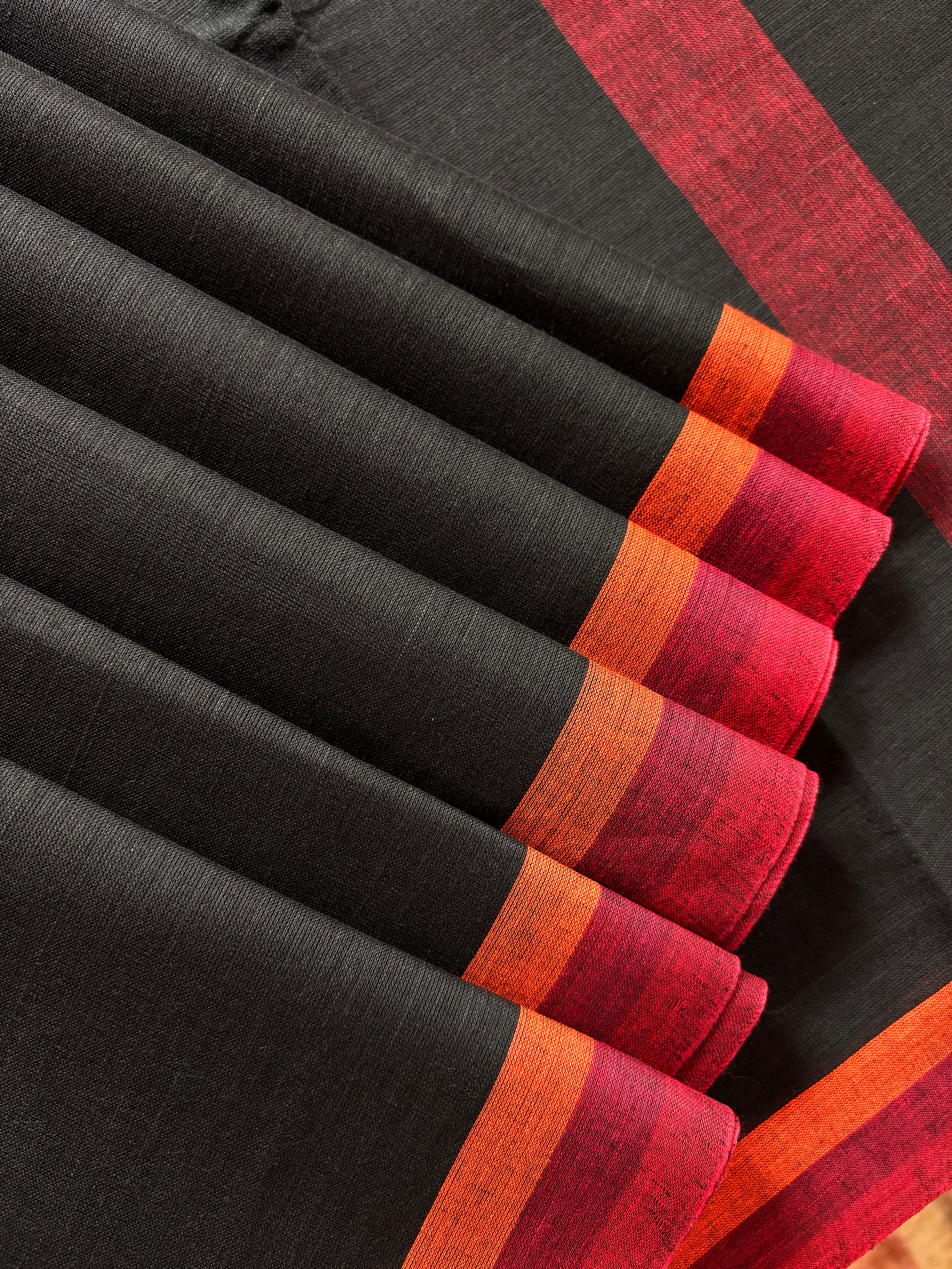 Handwoven Black Colour Cotton Dhonekhali Saree