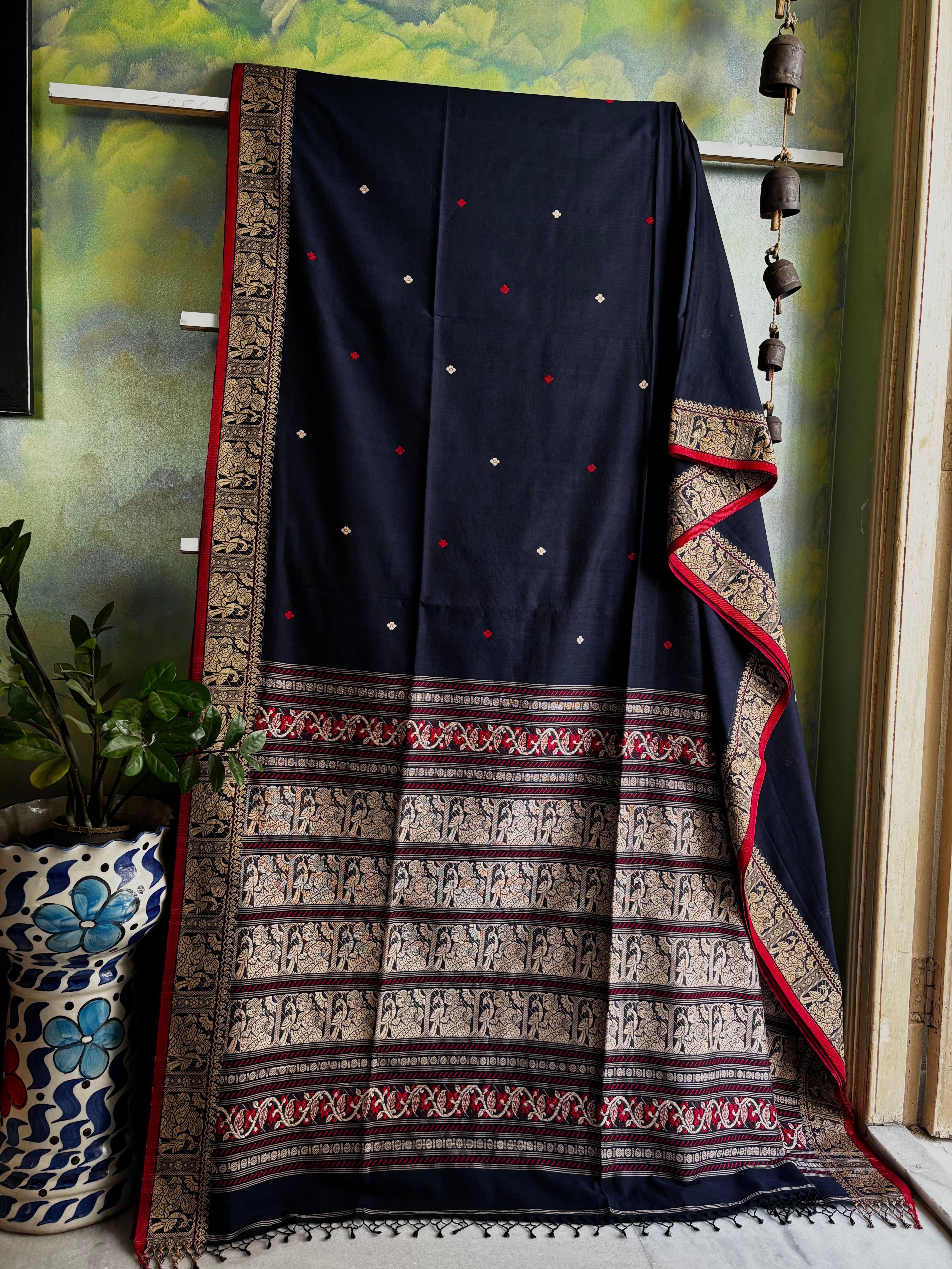 Handwoven Navy Colour Baluchari Cotton Saree