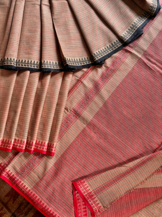 Handwoven Beige Colour Dhonekhali Cotton Saree