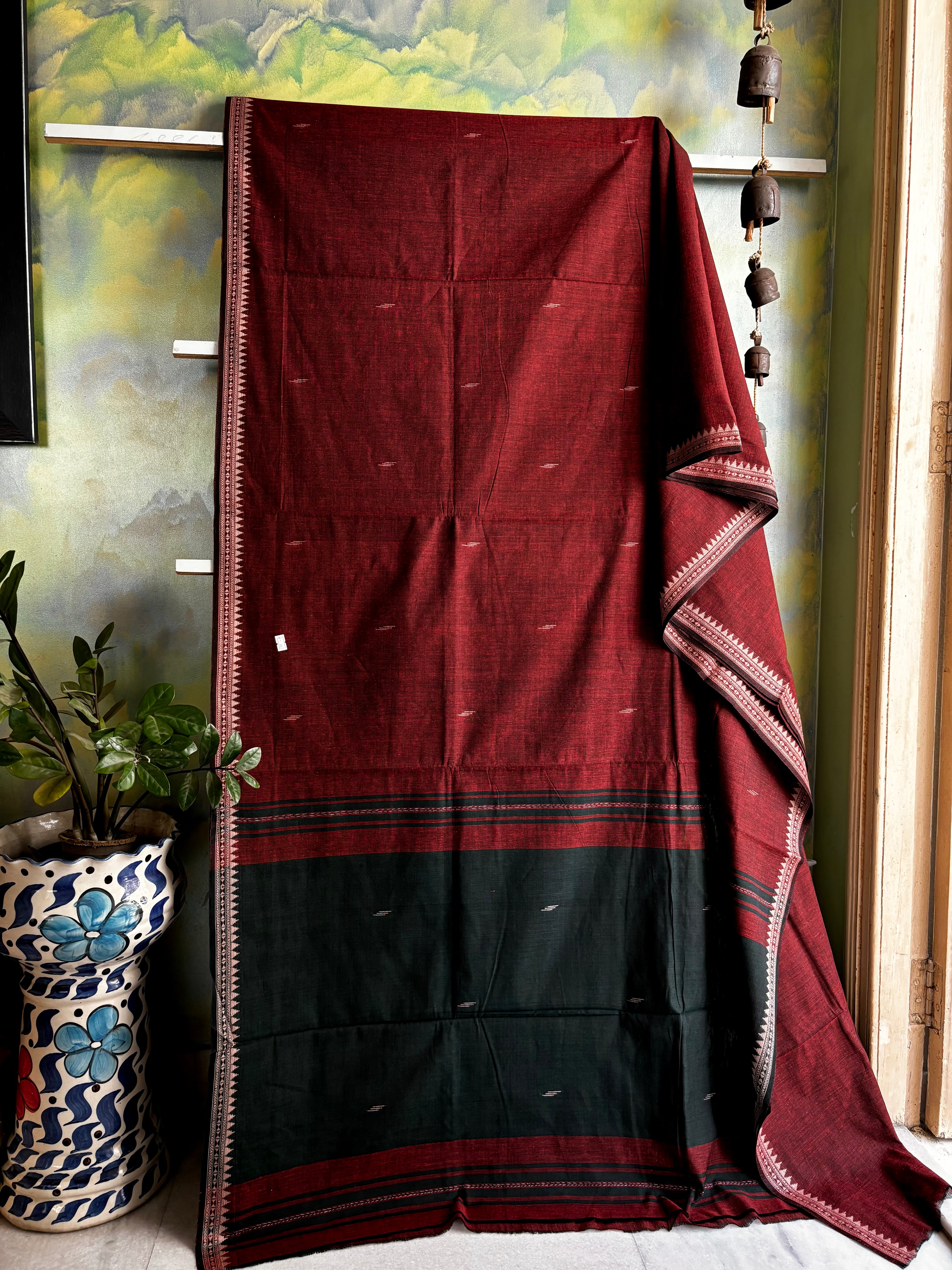 Handwoven Rust Beige Pure Cotton Dhonekhali Saree