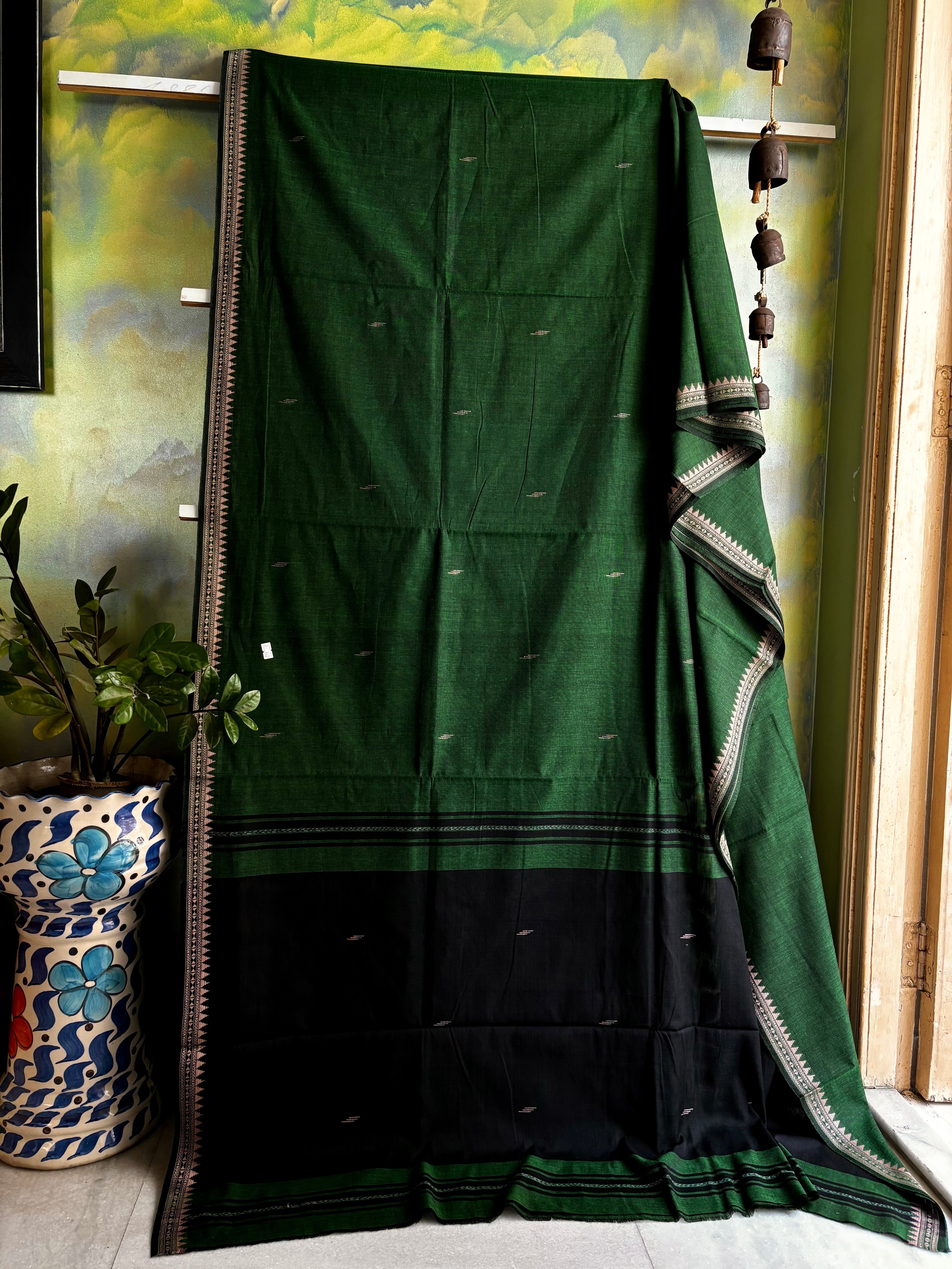 Handwoven Green Colour Dhonekhali Saree