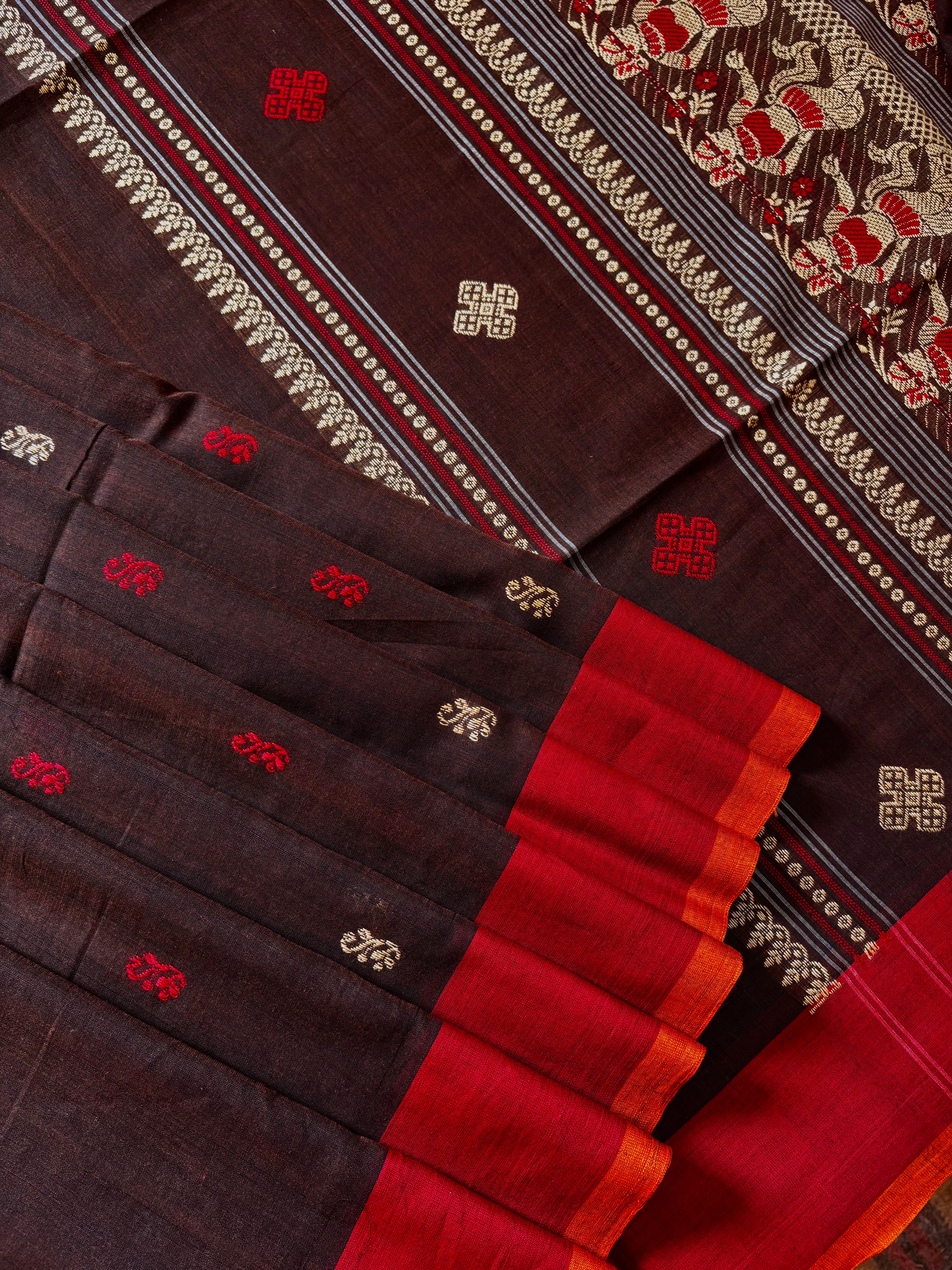 Handwoven Brown Colour Baluchari Cotton Saree