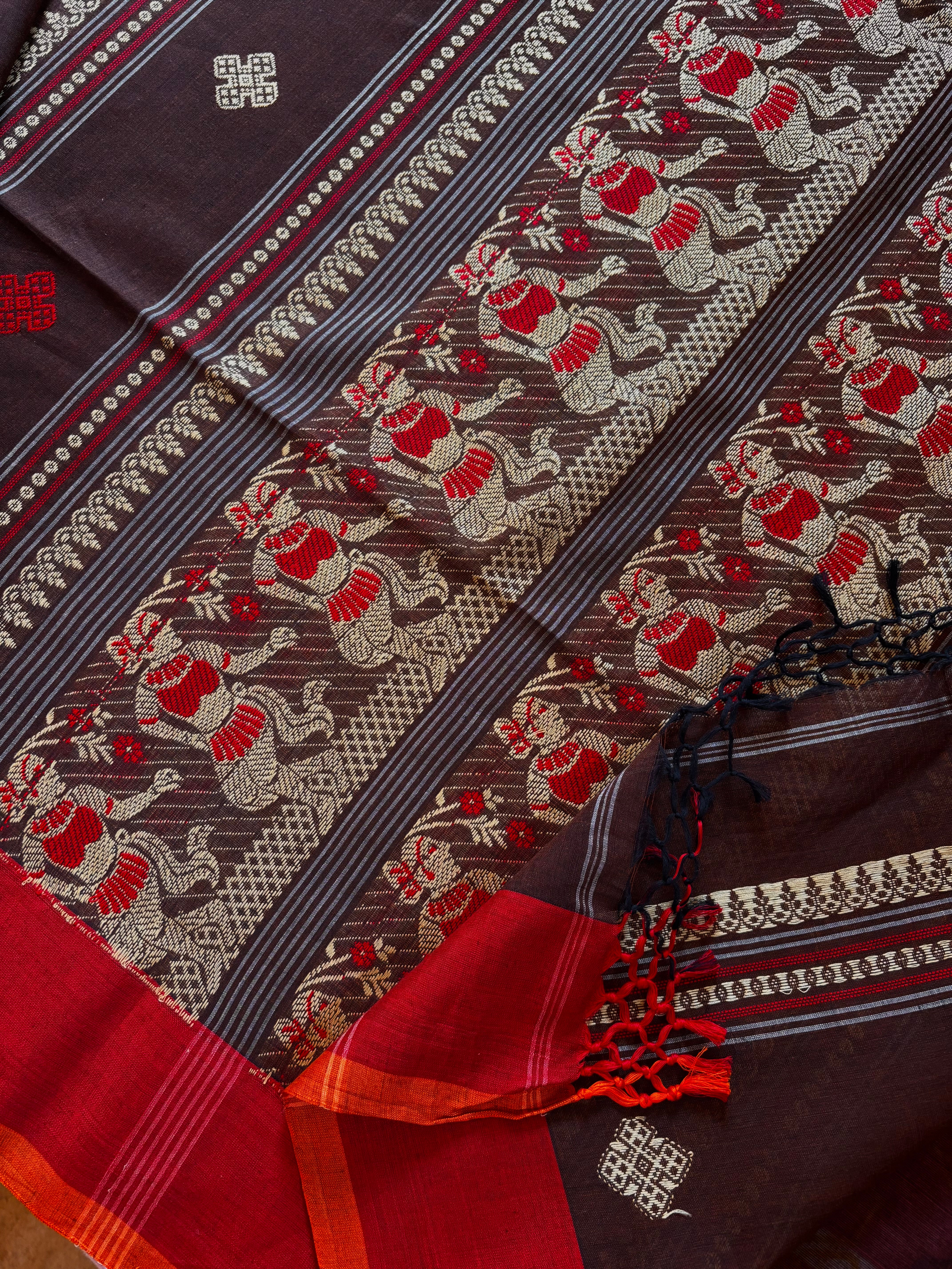 Handwoven Brown Colour Baluchari Cotton Saree