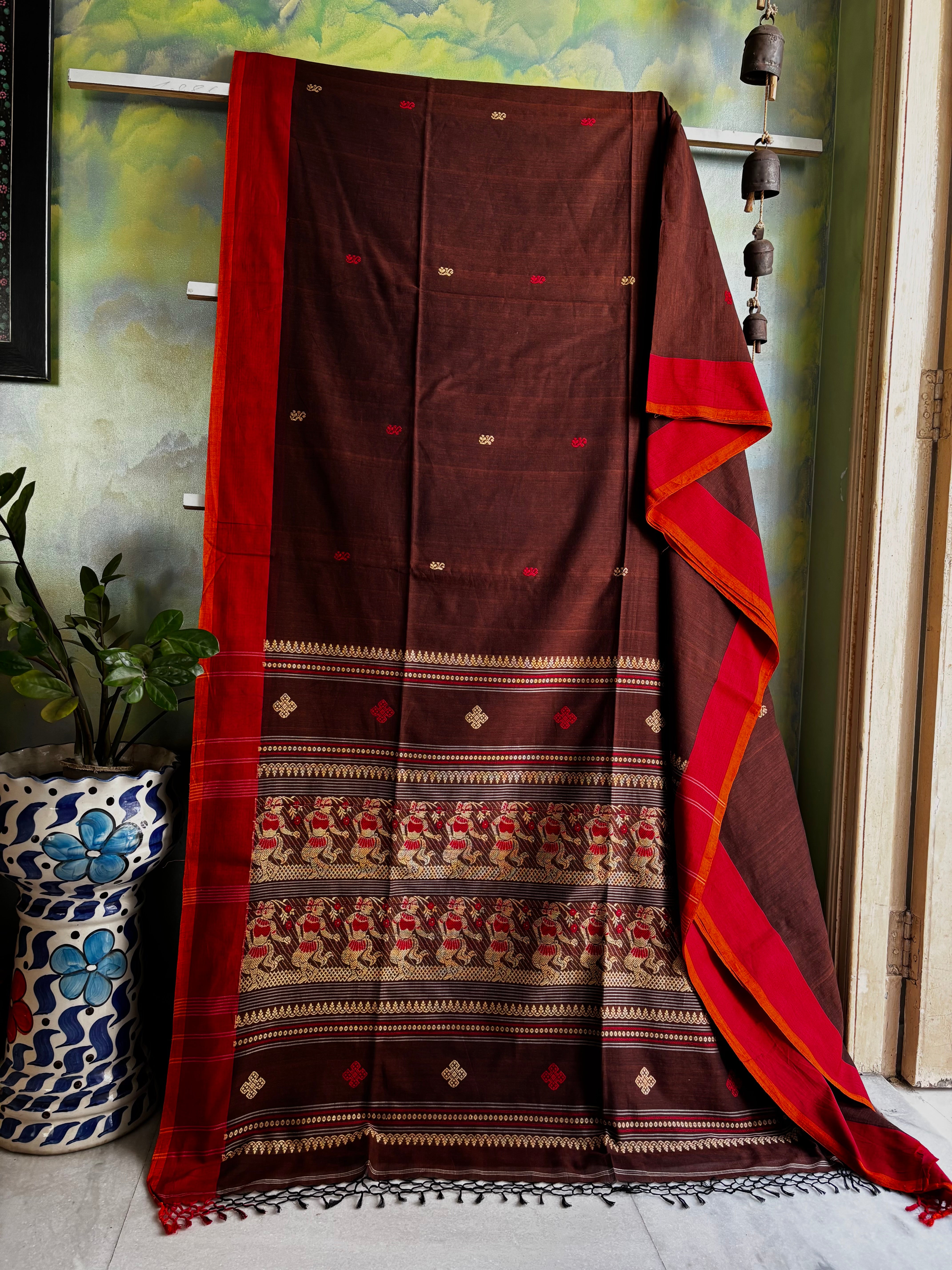 Handwoven Brown Colour Baluchari Cotton Saree