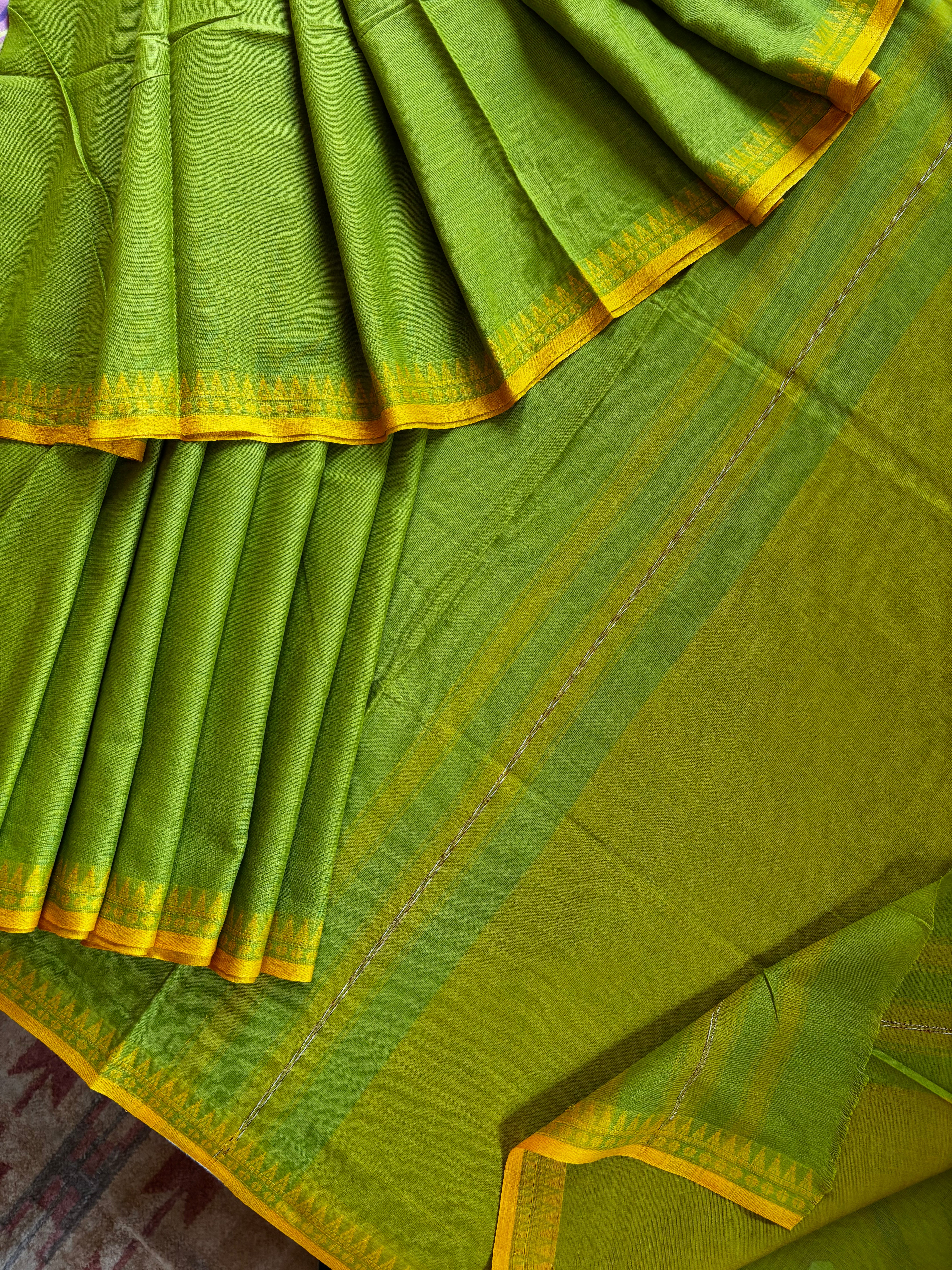 Handwoven Parrot Green Colour Dhonekhali Cotton Saree
