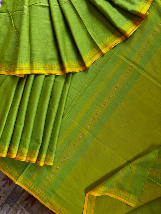 Handwoven Parrot Green Colour Dhonekhali Cotton Saree