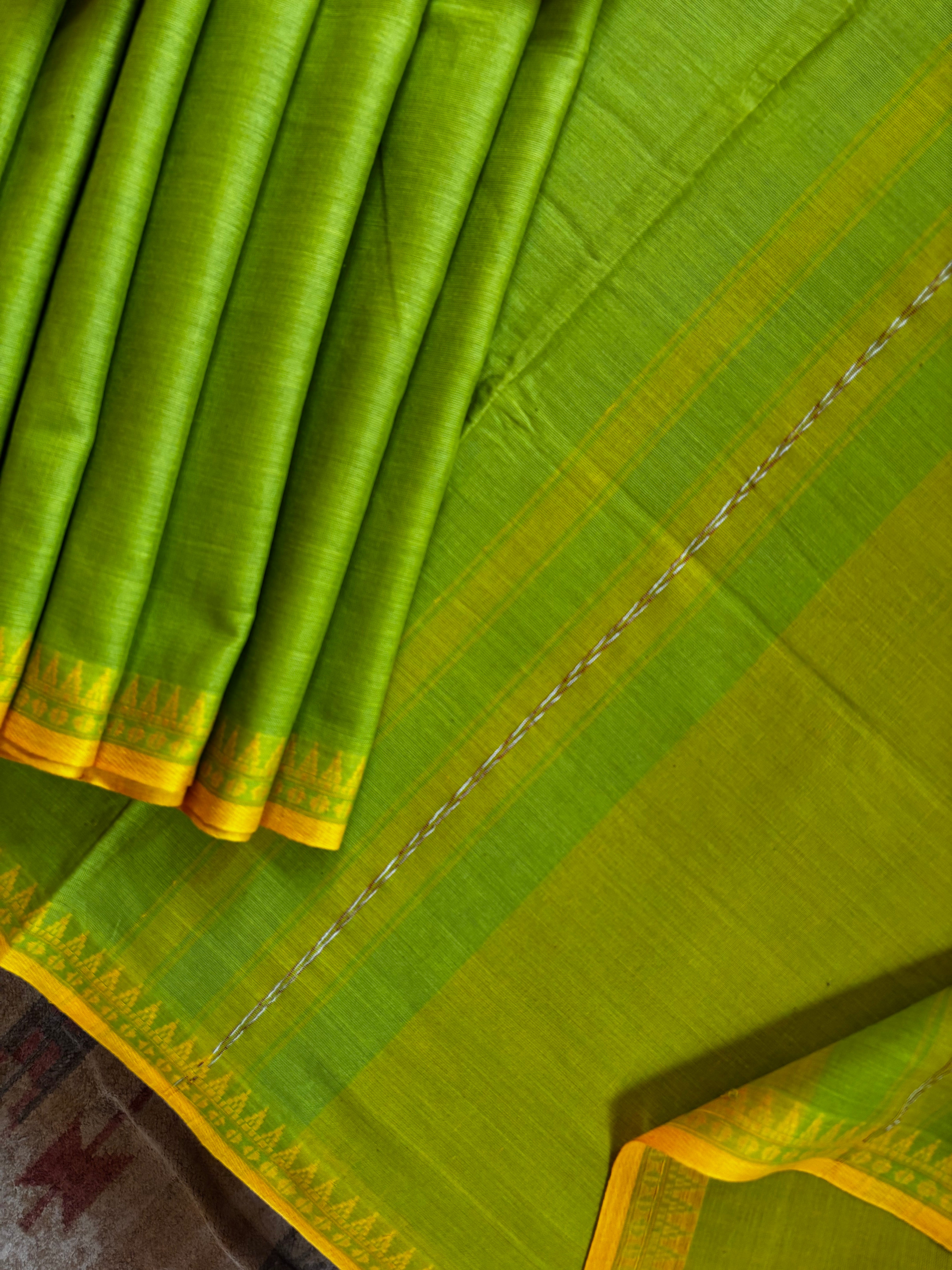 Handwoven Parrot Green Colour Dhonekhali Cotton Saree