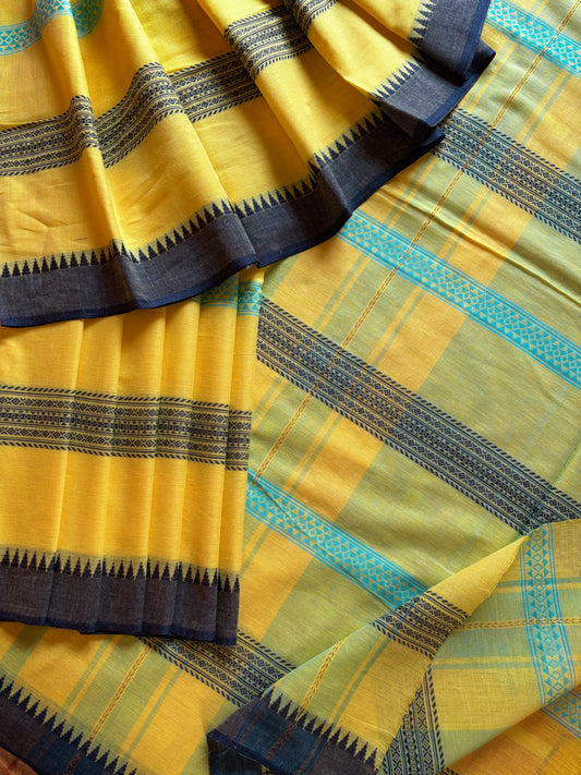 Handwoven Yellow Colour Pure Cotton Dhonekhali Saree