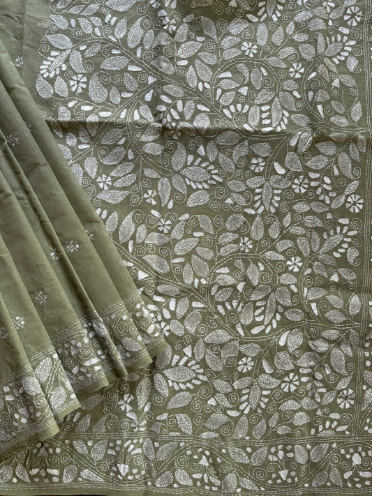 Handwoven Sage Green Cotton Kantha