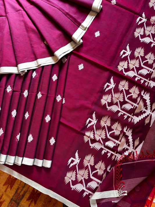 Handwoven Dual Toned Pure Cotton Jamdani Saree