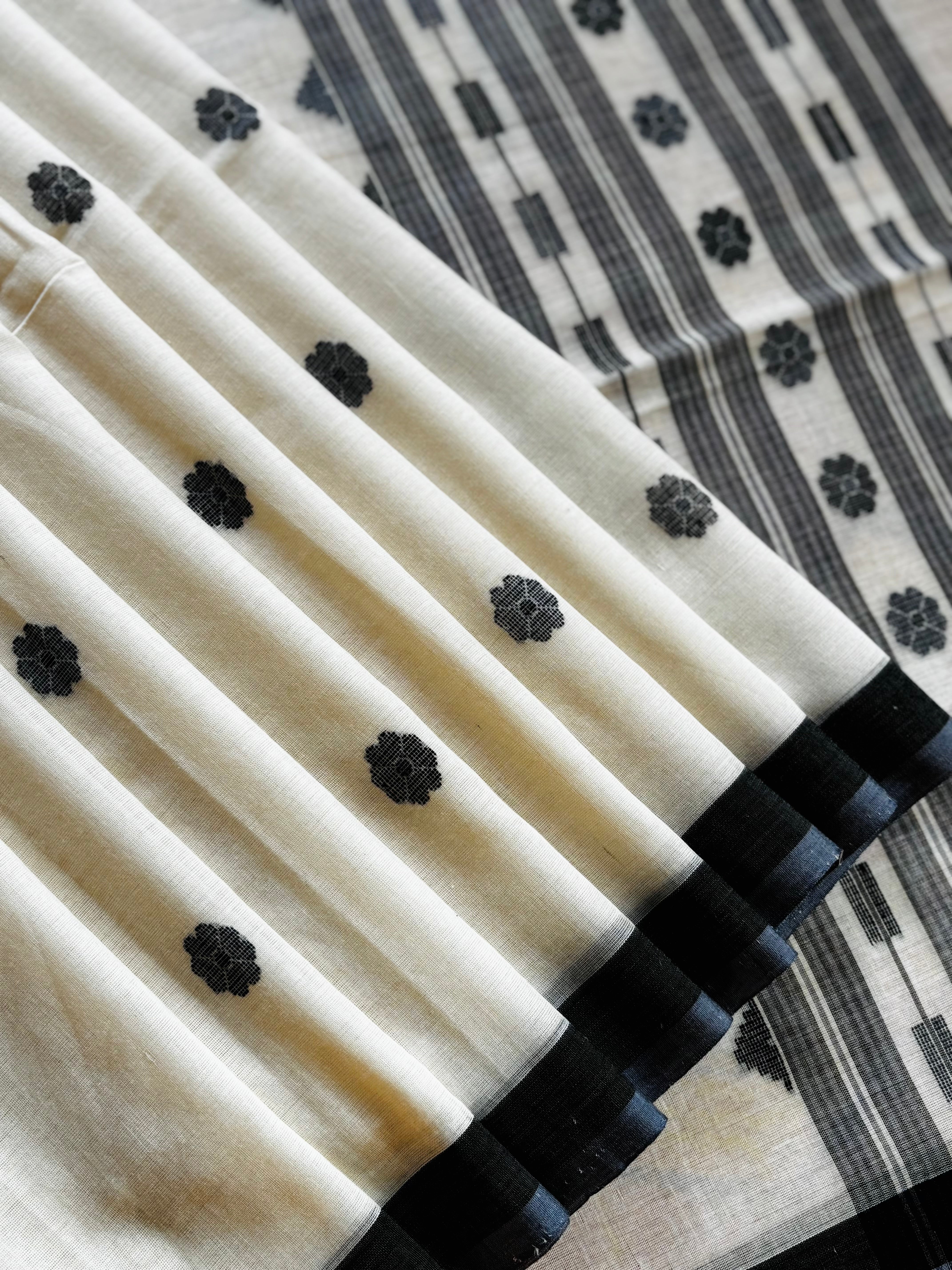 Handwoven Offwhite Pure Cotton Jamdani