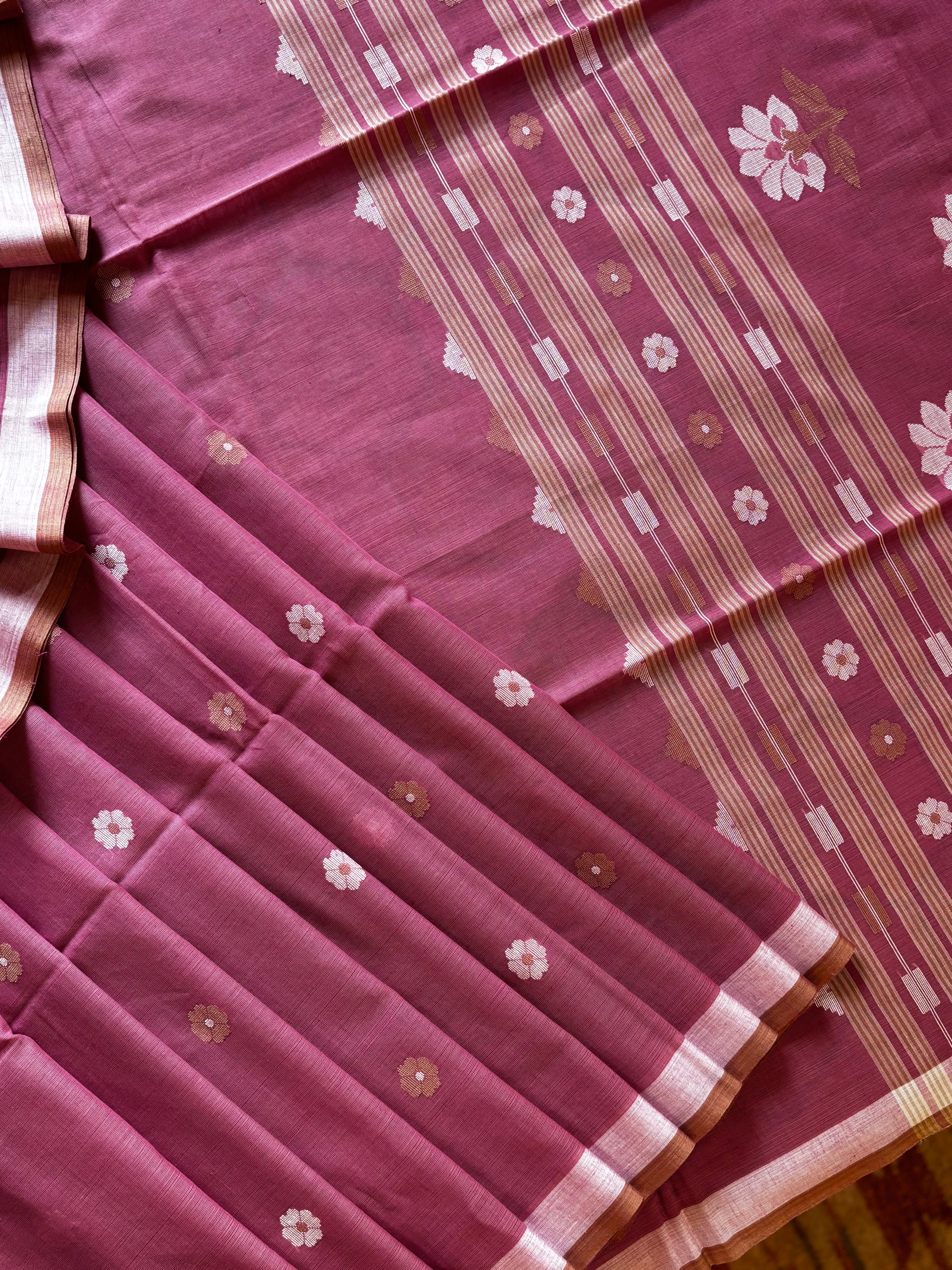 Handwoven Dusty Pink Colour Pure Cotton Jamdani Saree