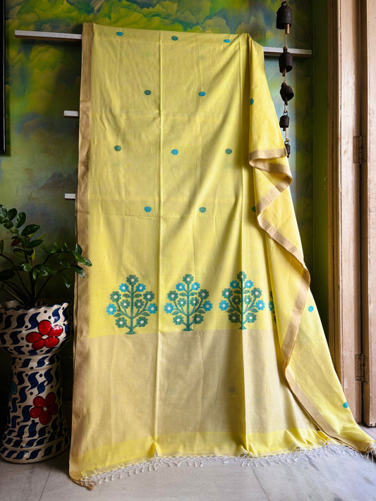 Handwoven Light Yellow Colour Cotton Jamdani Saree