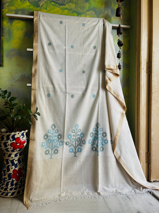 Handwoven Offwhite Colour Cotton Jamdani Saree