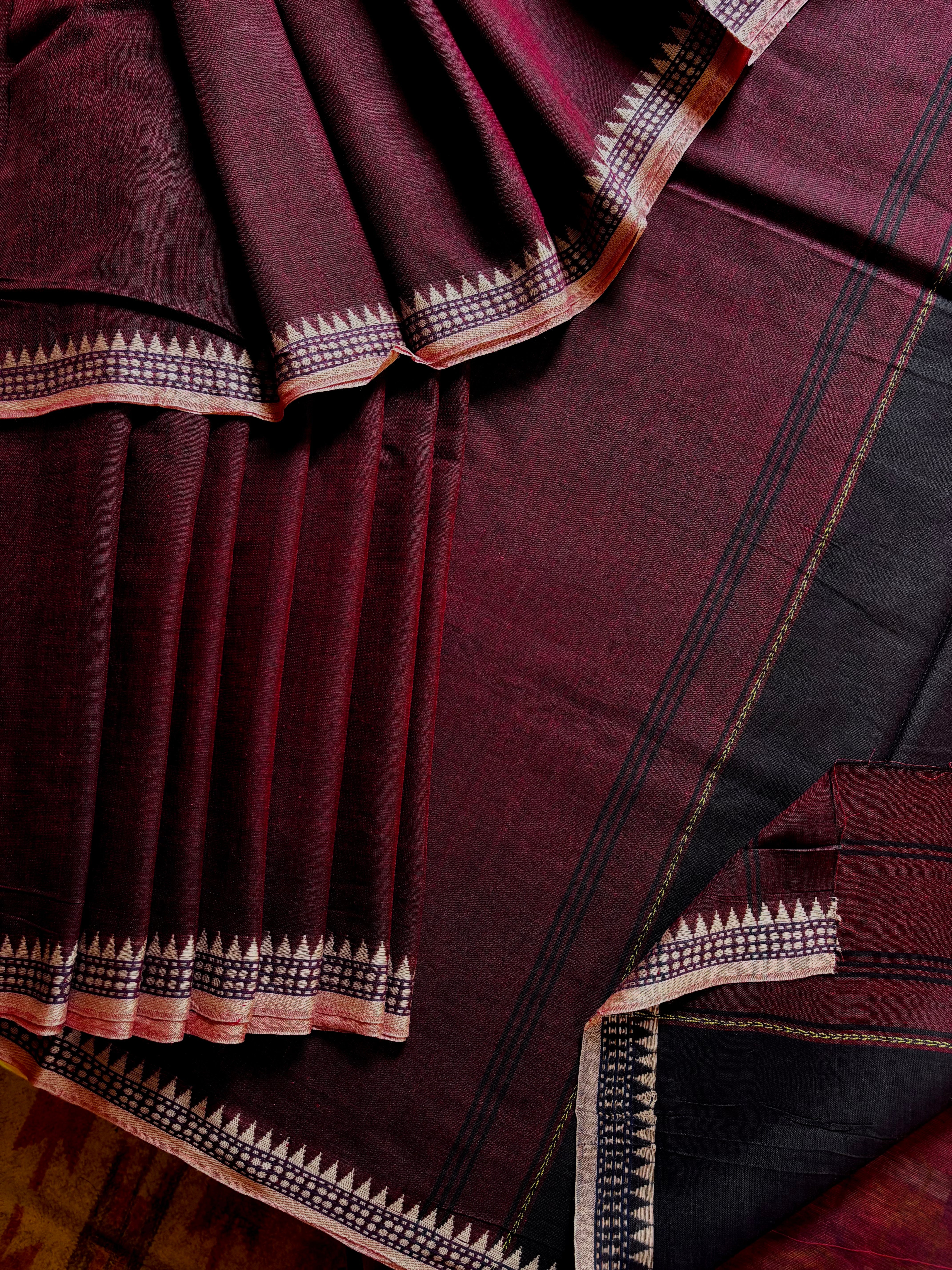 Handwoven Wine Colour Dhonekhali Cotton Saree