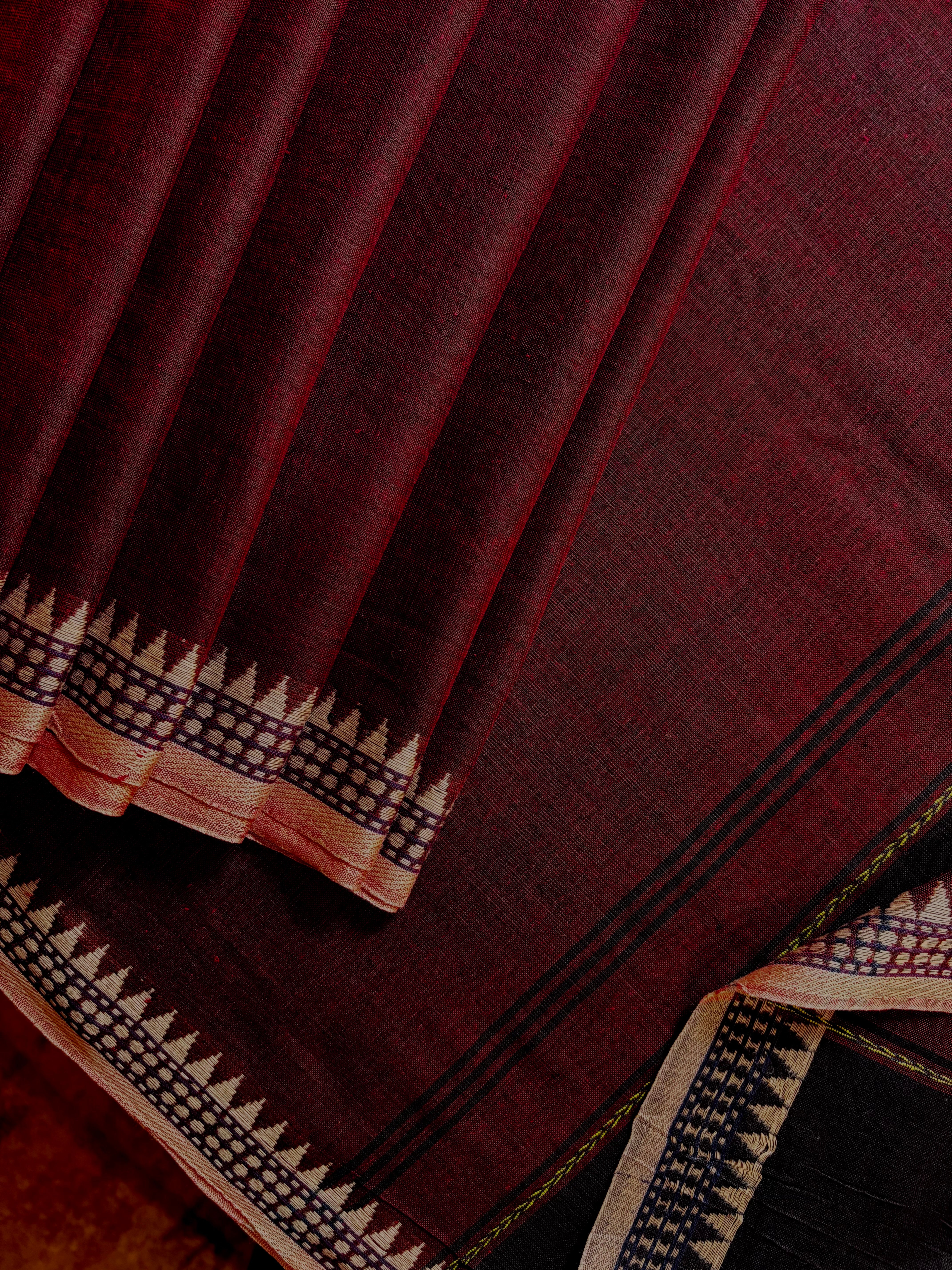 Handwoven Wine Colour Dhonekhali Cotton Saree