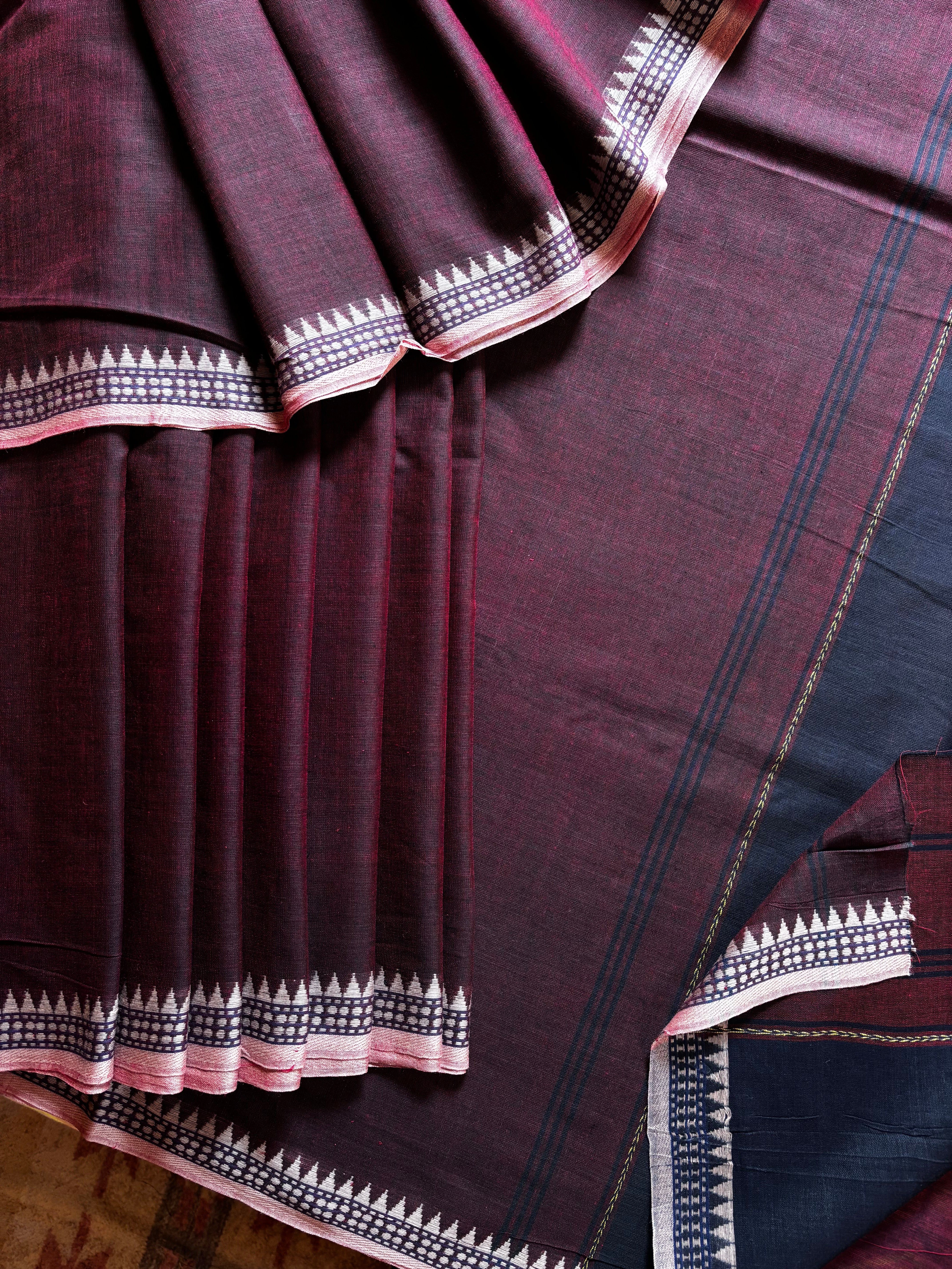 Handwoven Wine Colour Dhonekhali Cotton Saree