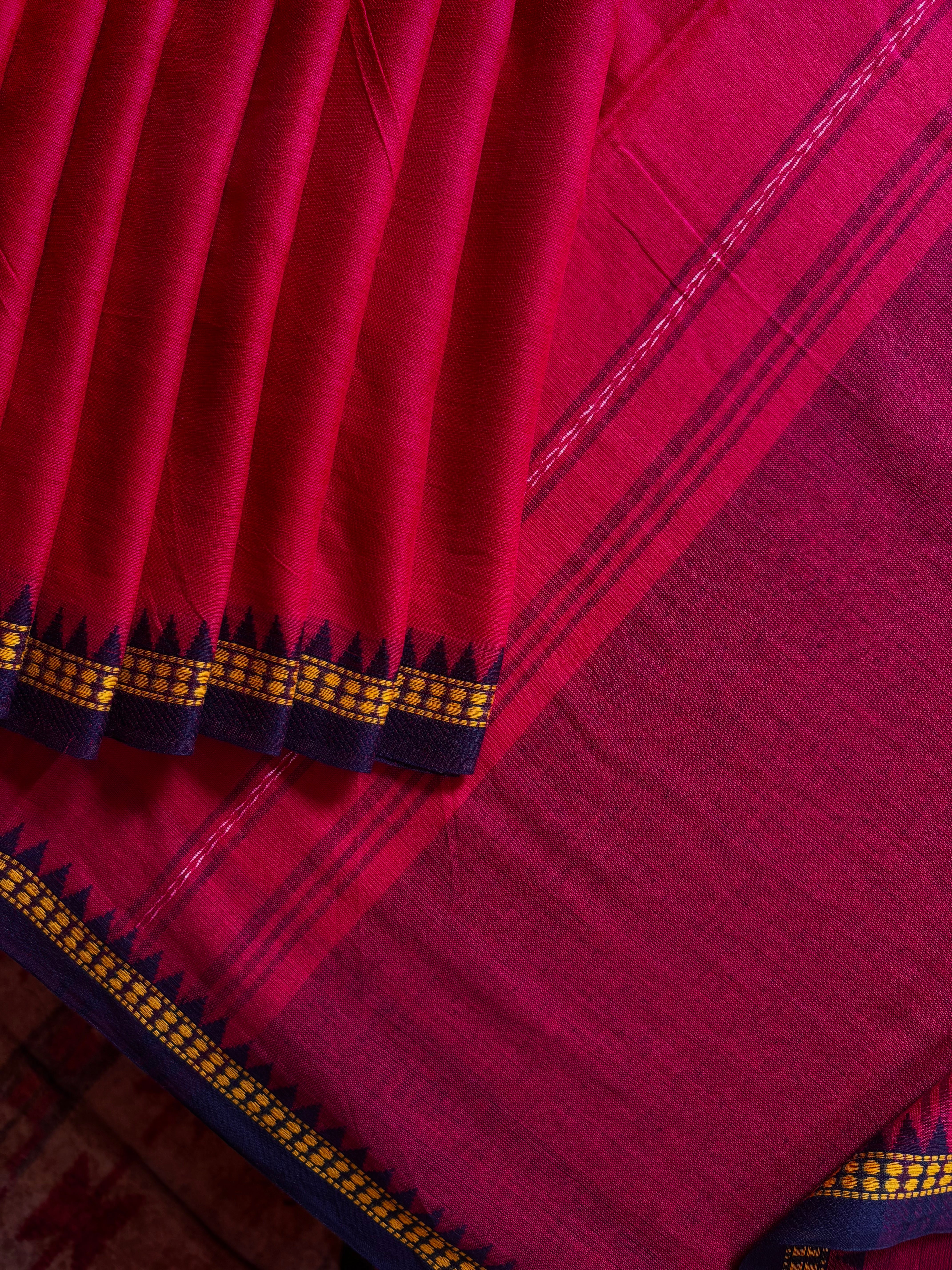 Handwoven Red Colour Dhonekhali Cotton Saree