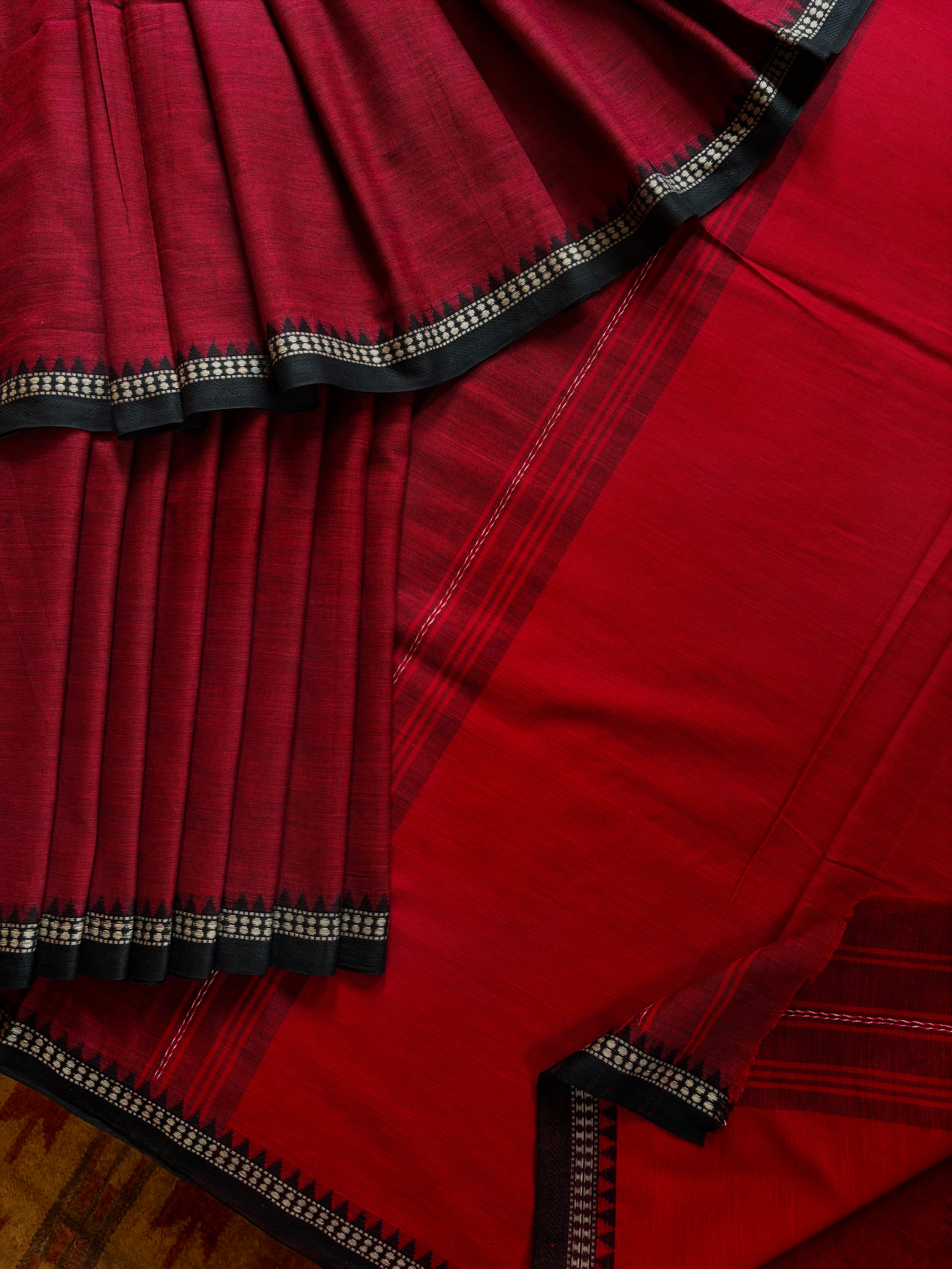 Handwoven Maroon Colour Dhonekhali Cotton Saree