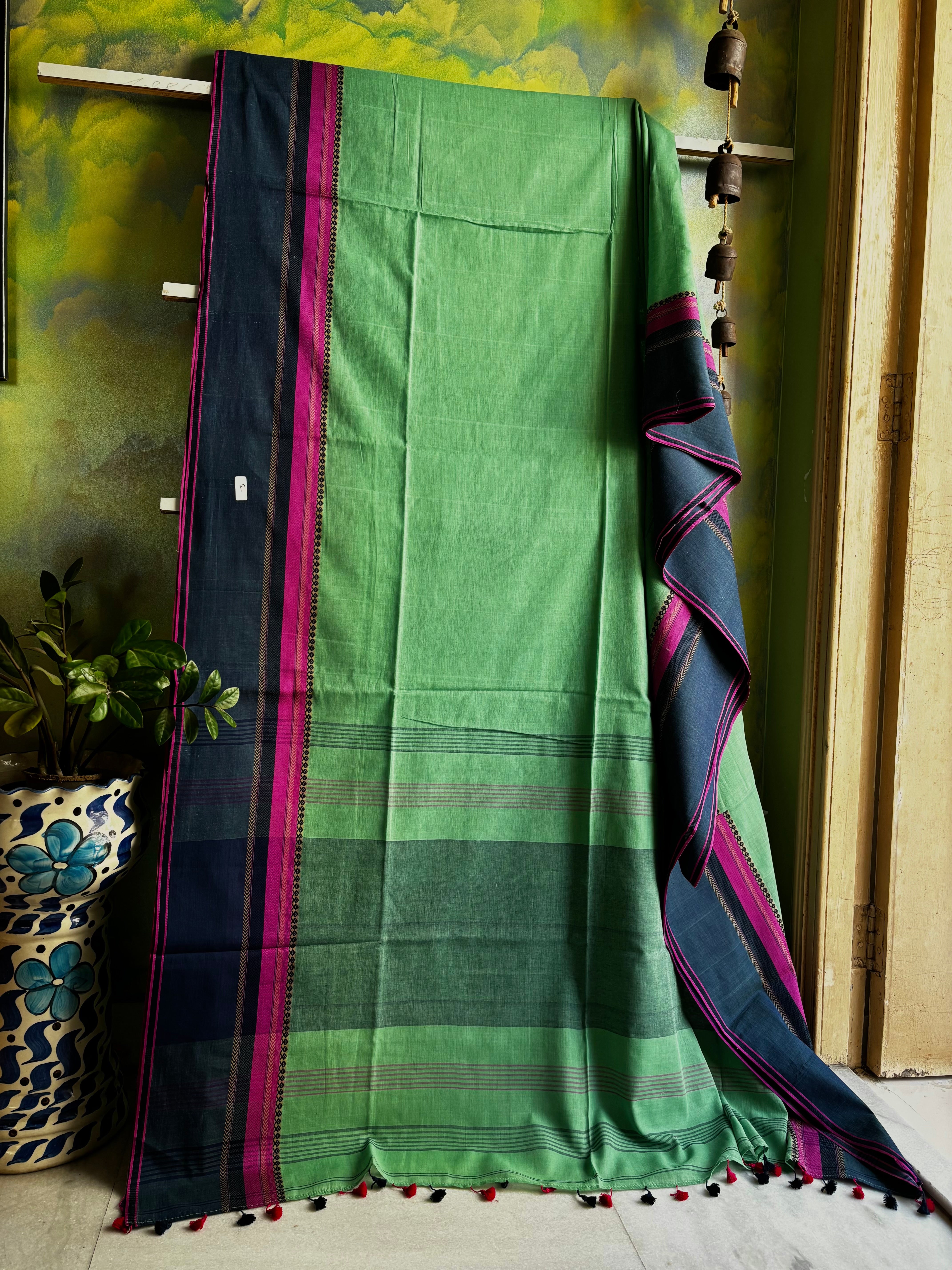 Handwoven Green Colour Phulia Cotton Saree