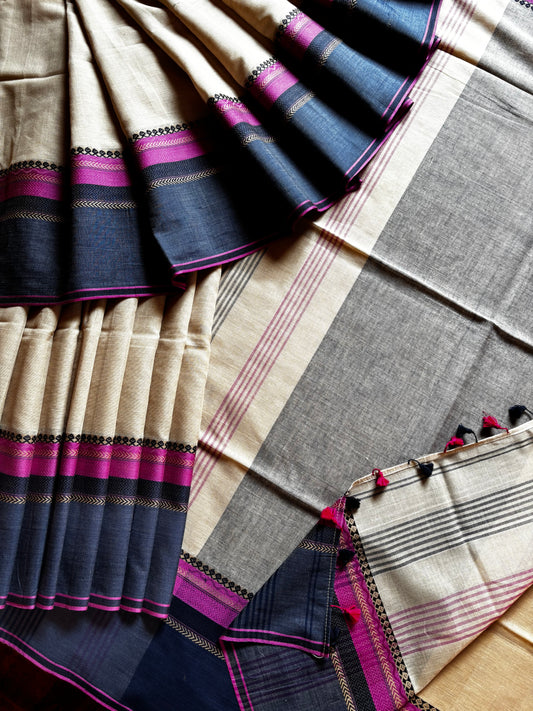 Handwoven Light Beige Colour Phulia Cotton Saree