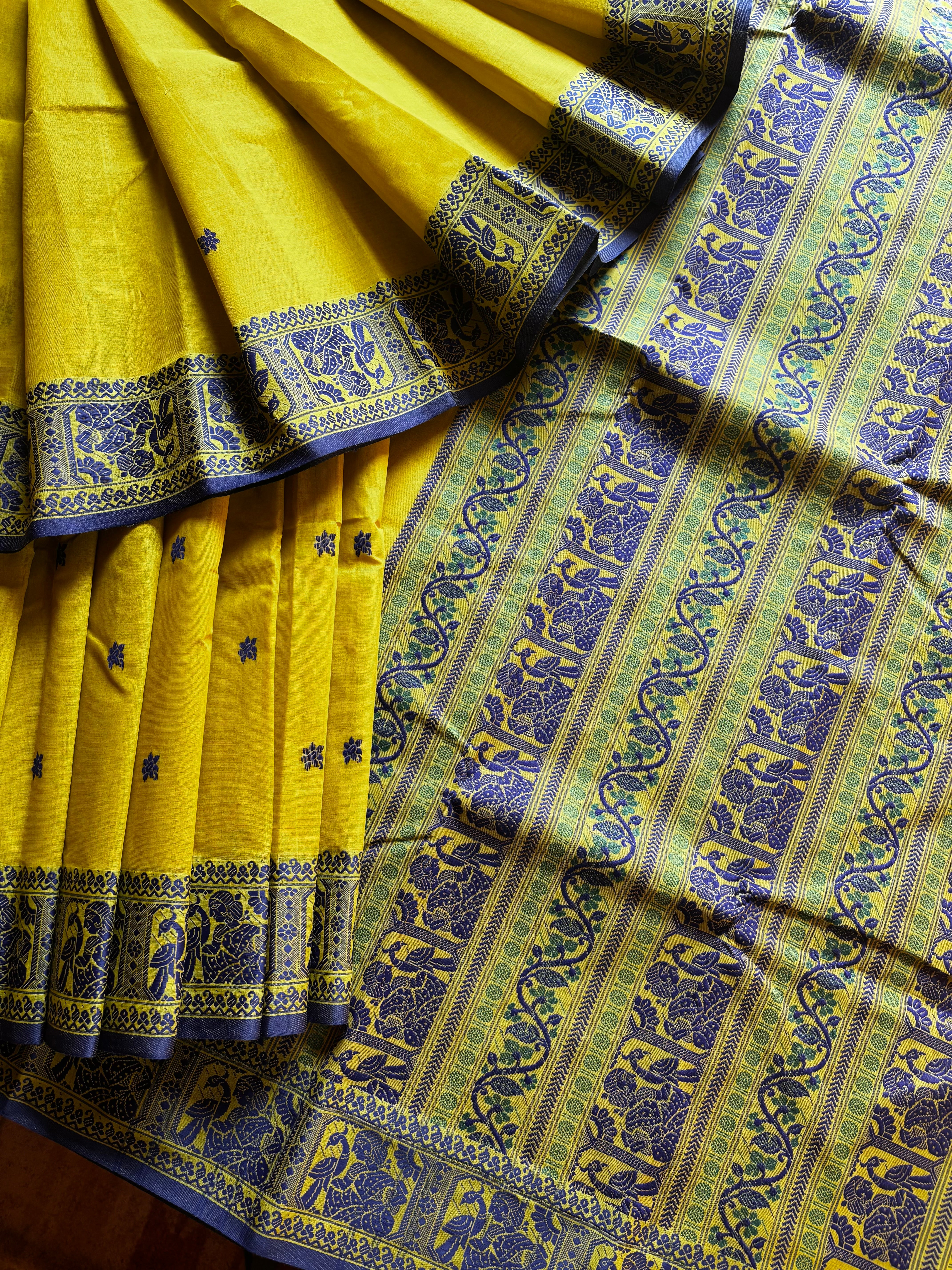 Handwoven Greenish Yellow Colour Baluchari Cotton Saree