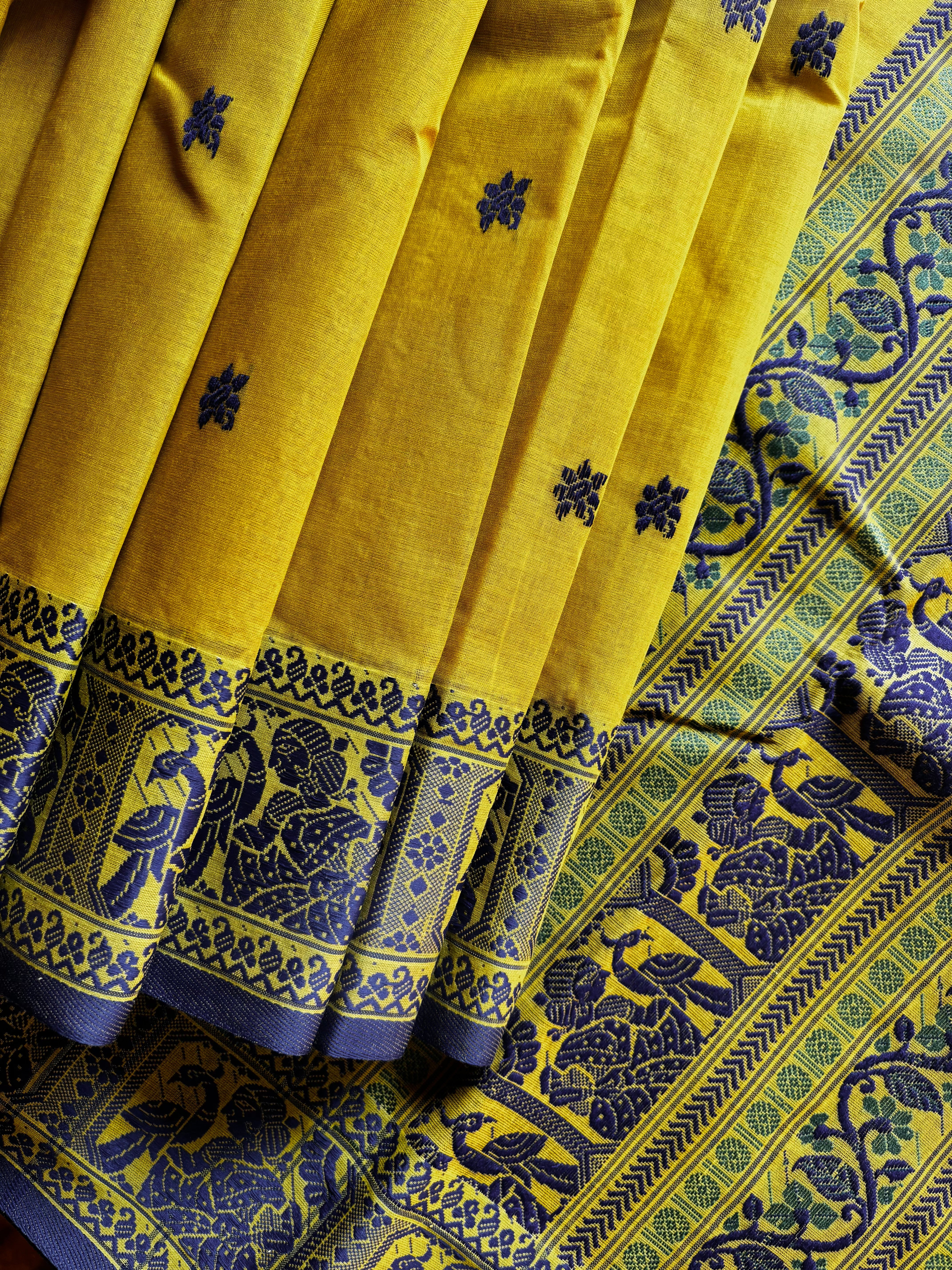 Handwoven Greenish Yellow Colour Baluchari Cotton Saree