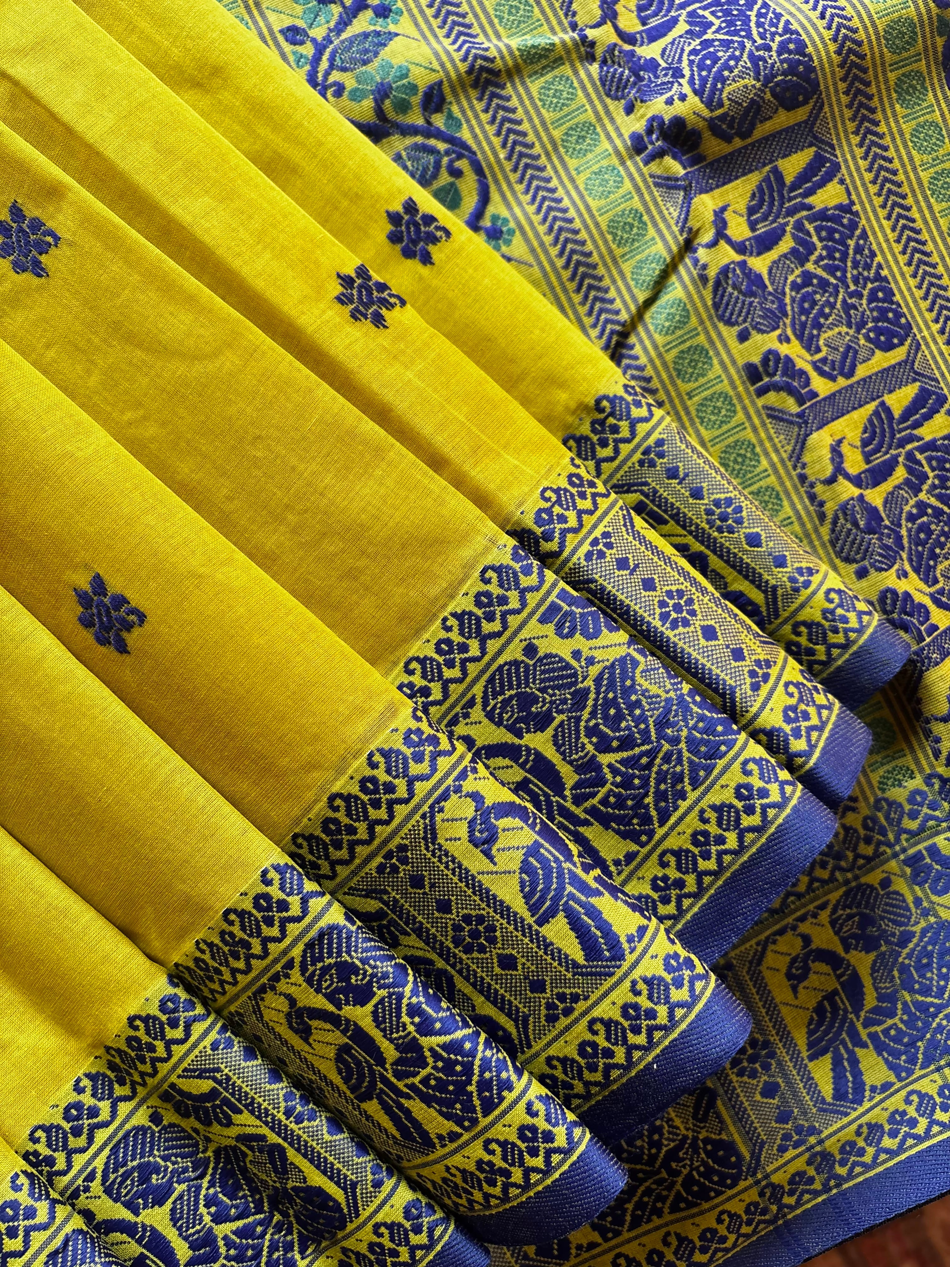 Handwoven Greenish Yellow Colour Baluchari Cotton Saree