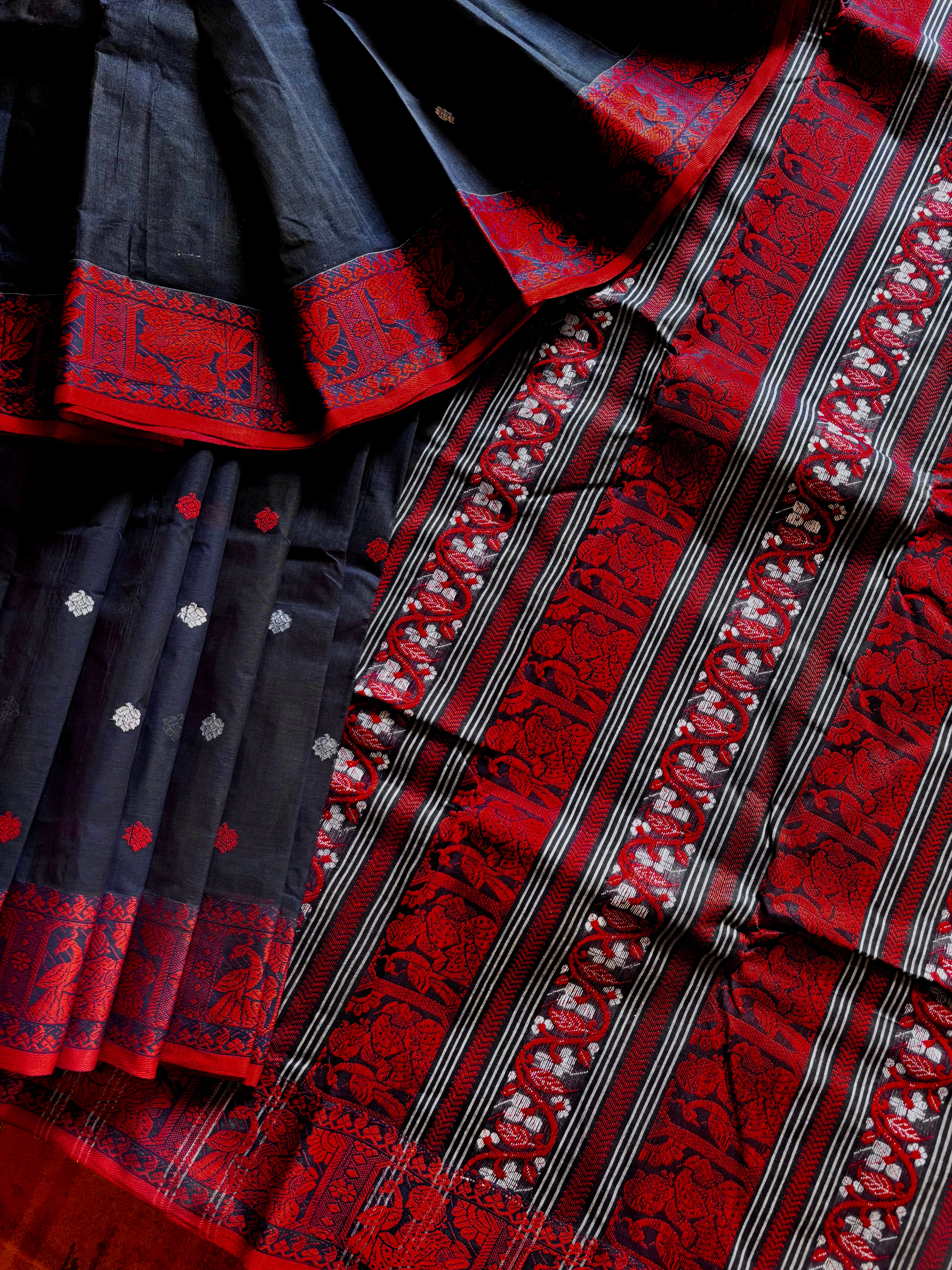 Handwoven Midnight Blue Baluchari Cotton Saree