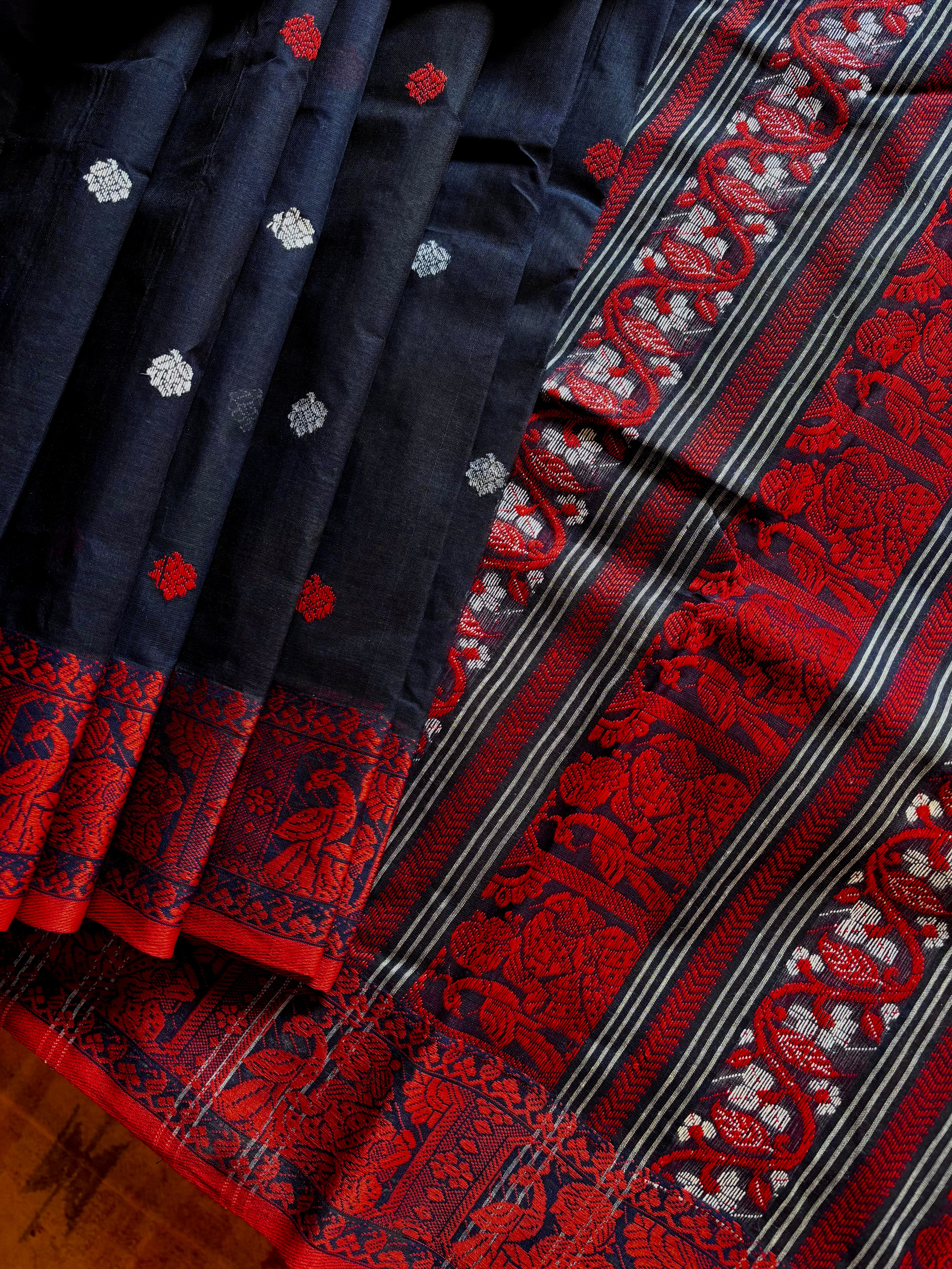 Handwoven Midnight Blue Baluchari Cotton Saree
