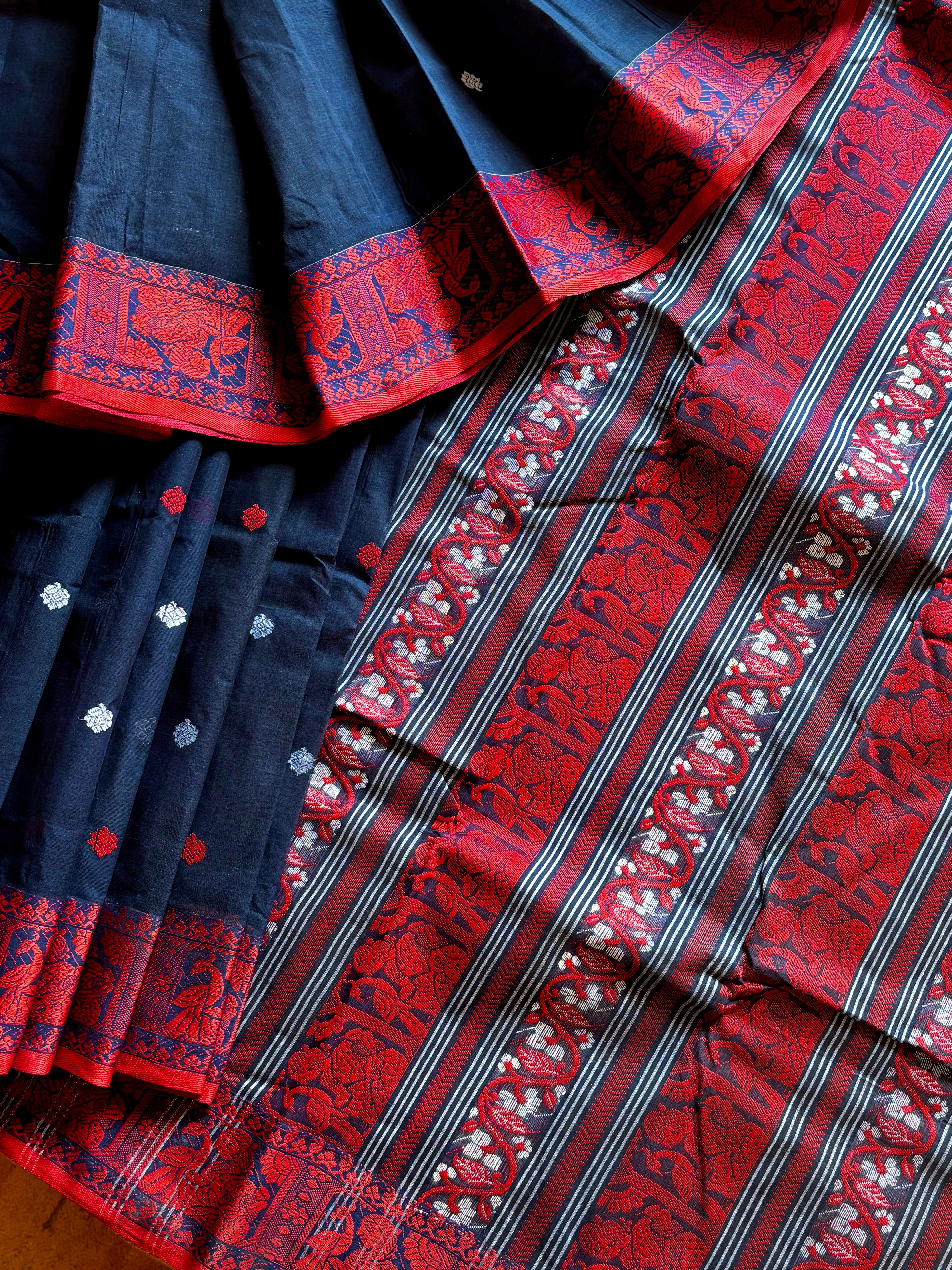 Handwoven Midnight Blue Baluchari Cotton Saree