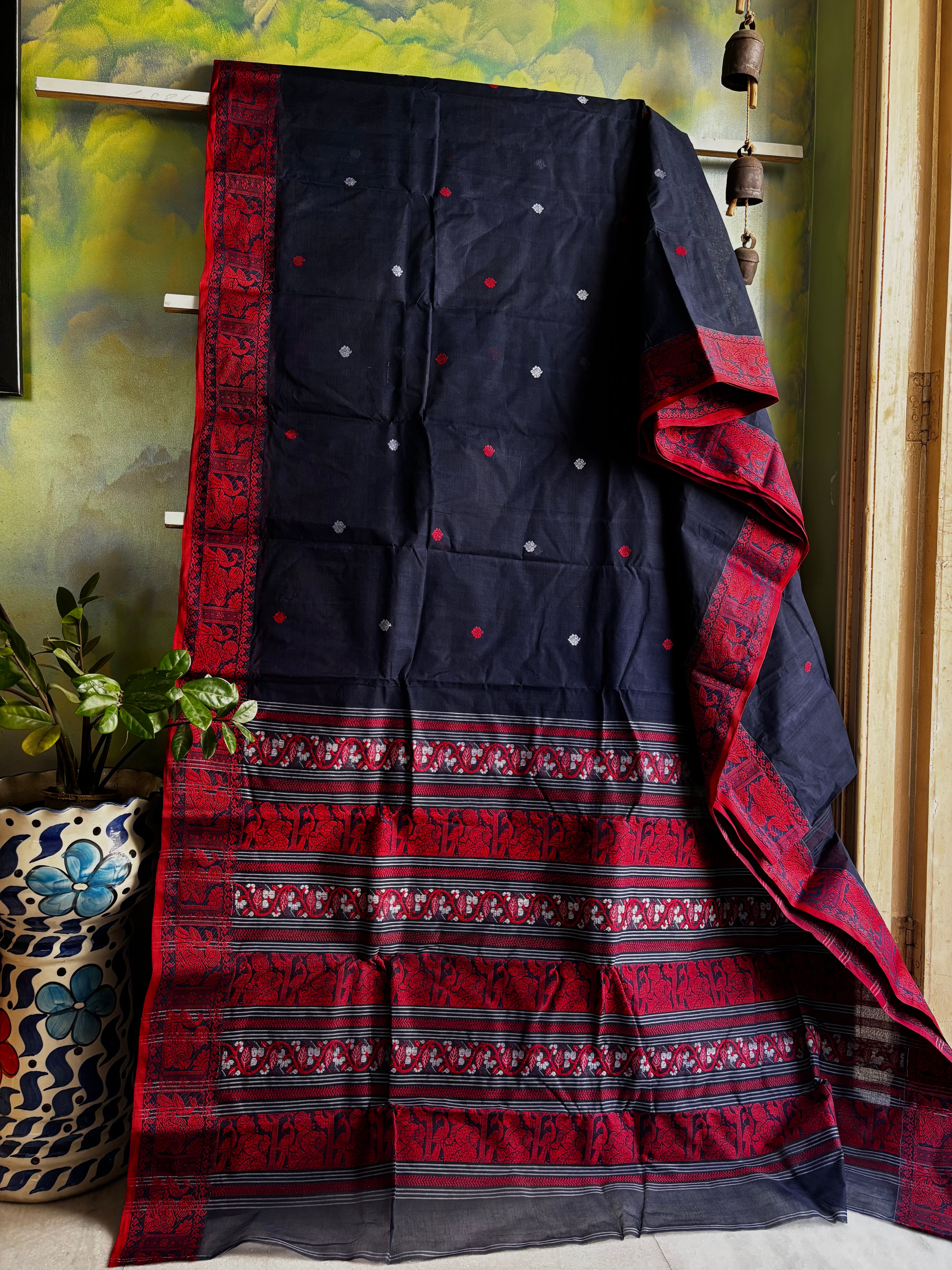 Handwoven Midnight Blue Baluchari Cotton Saree