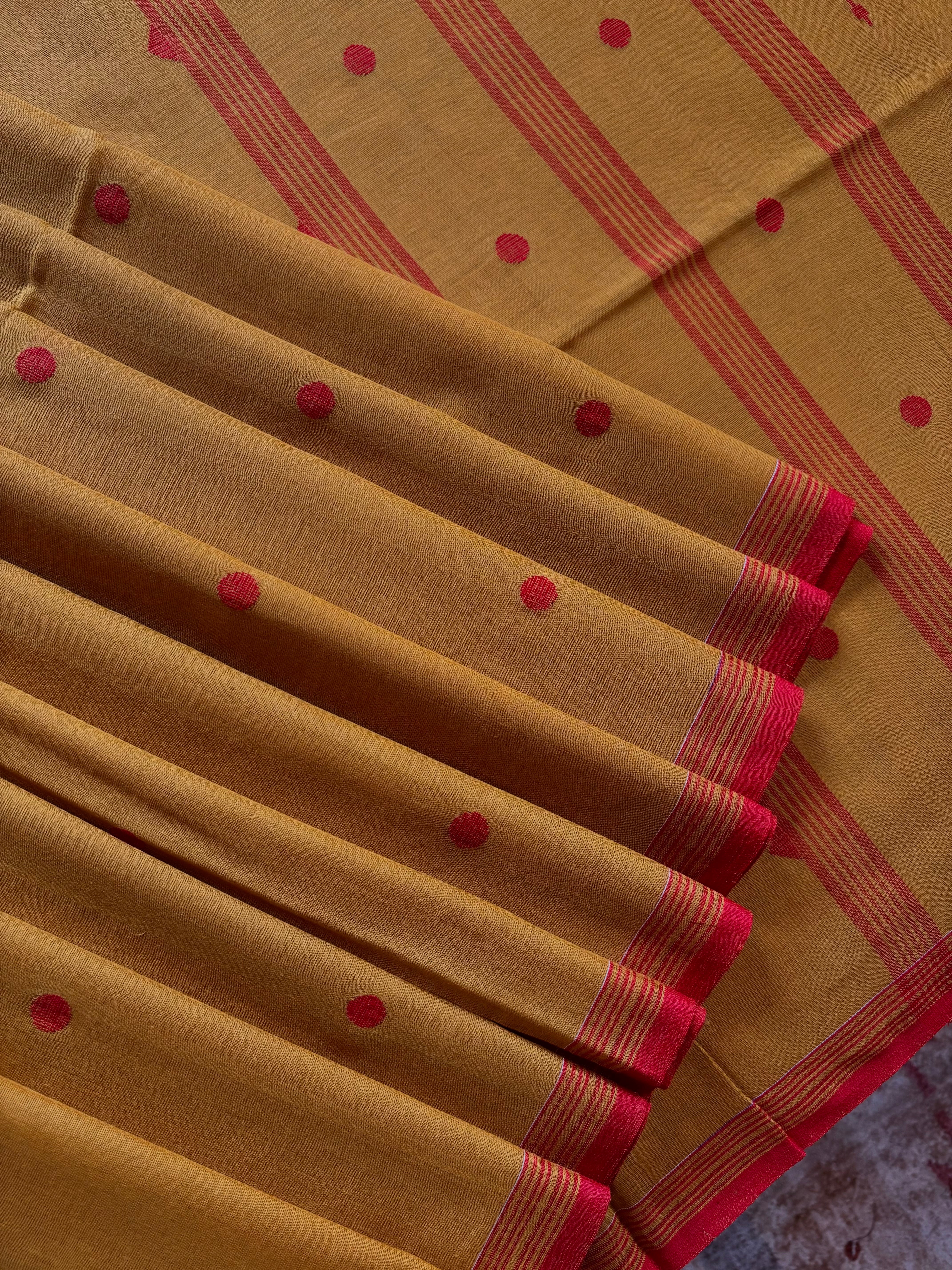 Handwoven Mustard Colour Cotton Jamdani Saree