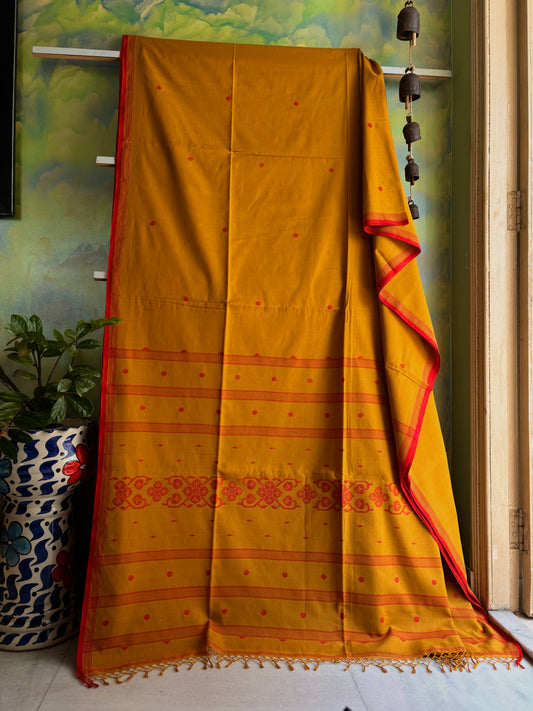 Handwoven Mustard Colour Cotton Jamdani Saree
