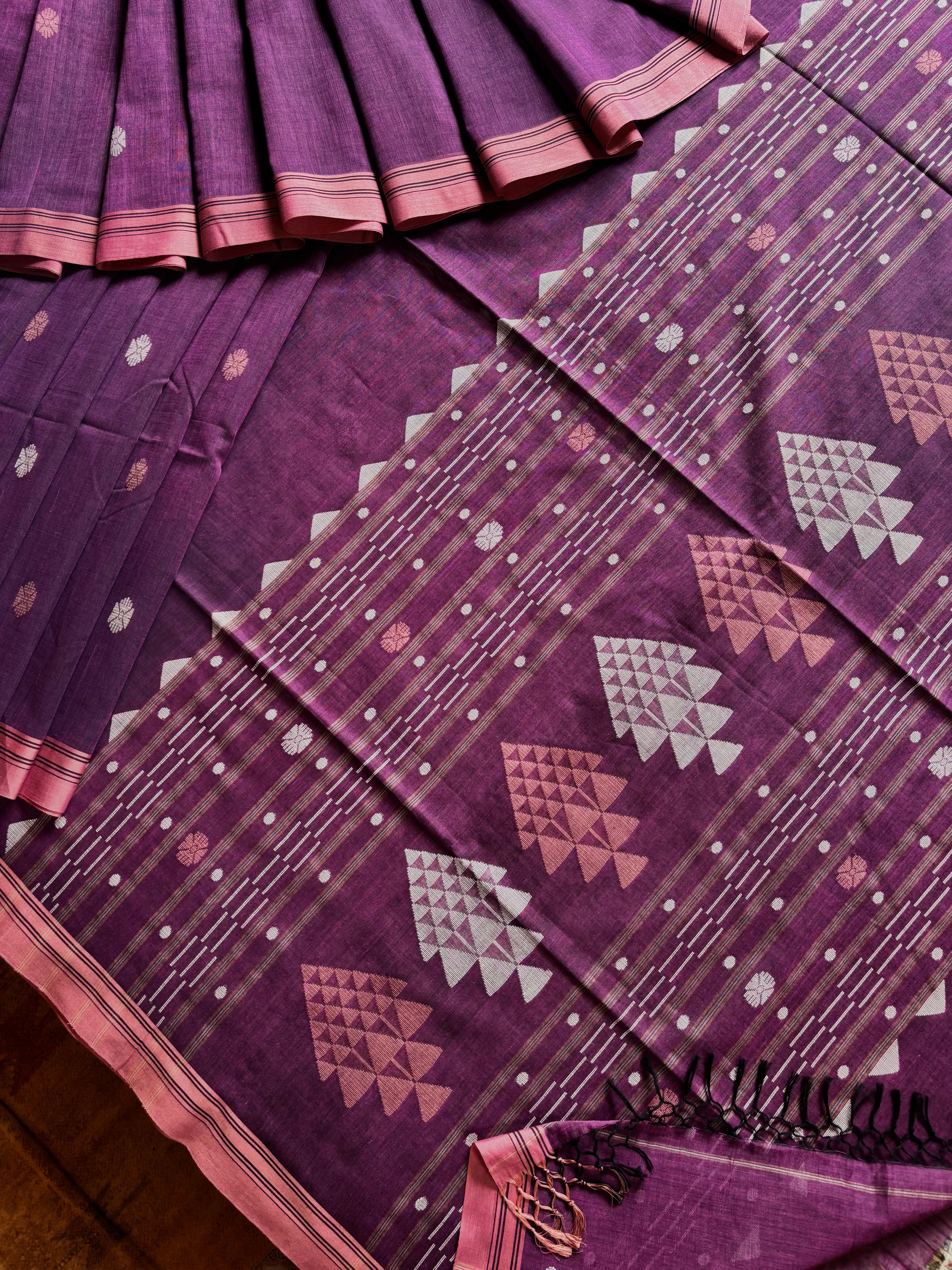 Handwoven Dusty Mauve Colour Cotton Jamdani Saree