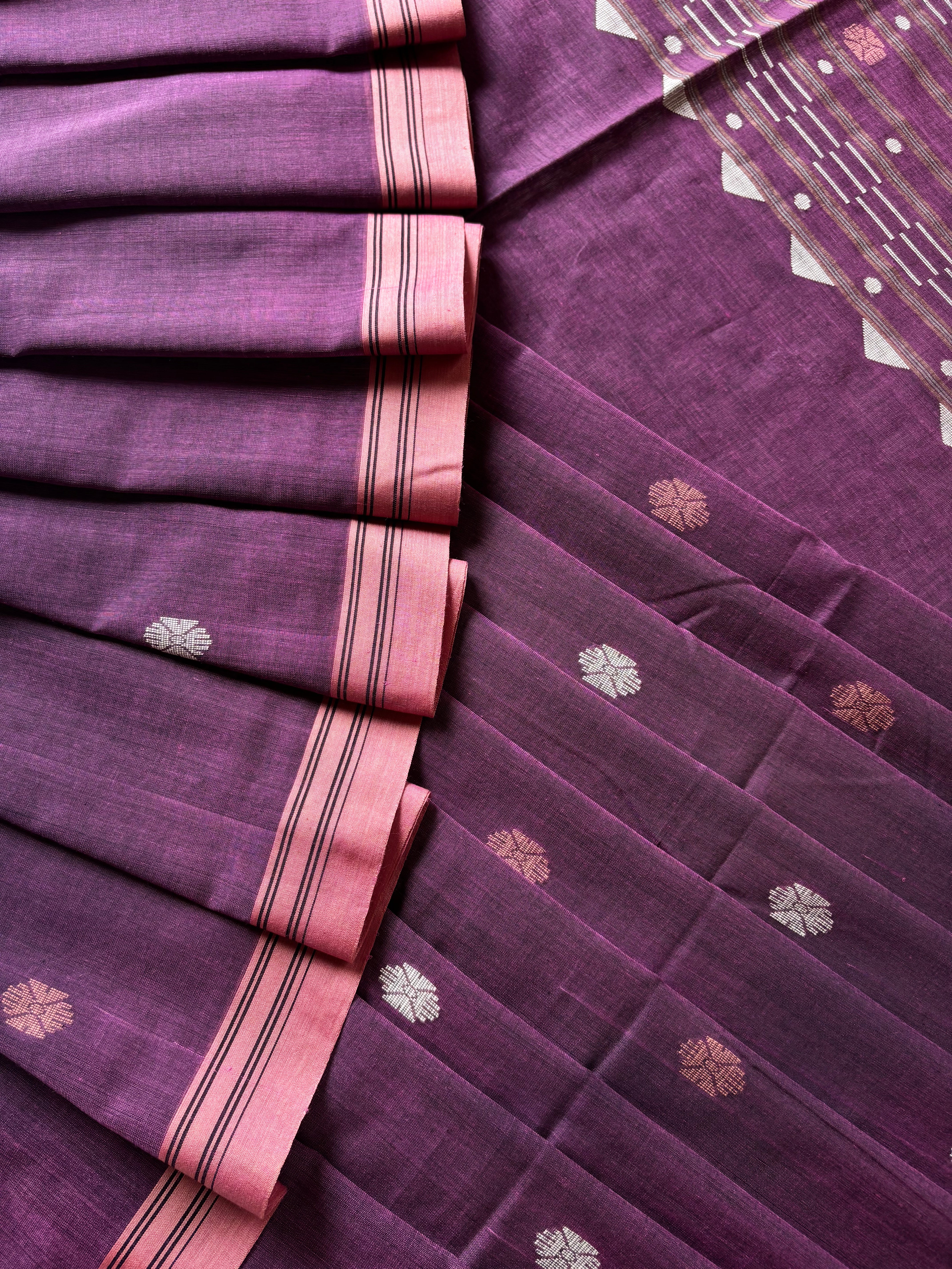 Handwoven Dusty Mauve Colour Cotton Jamdani Saree