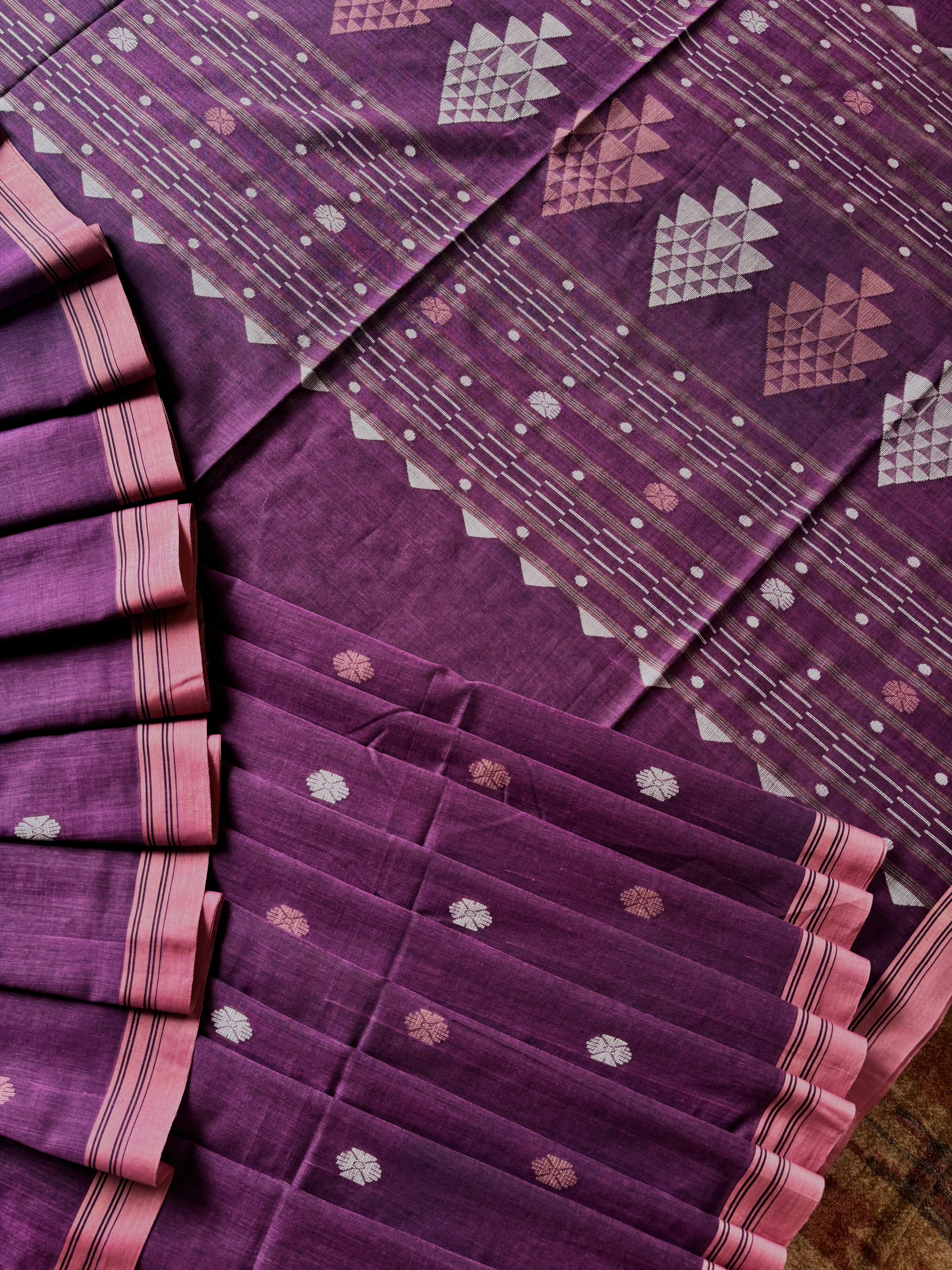 Handwoven Dusty Mauve Colour Cotton Jamdani Saree