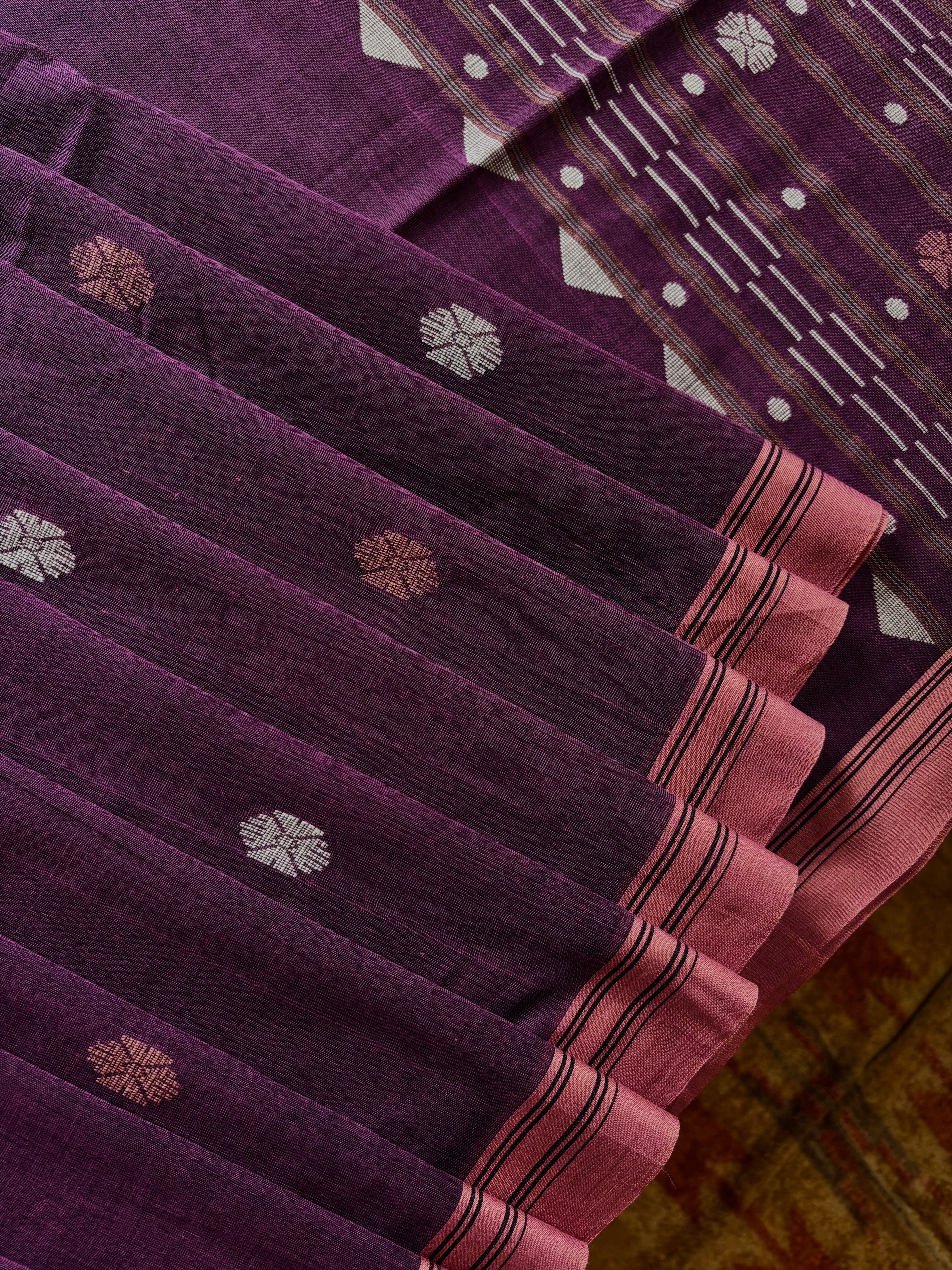 Handwoven Dusty Mauve Colour Cotton Jamdani Saree