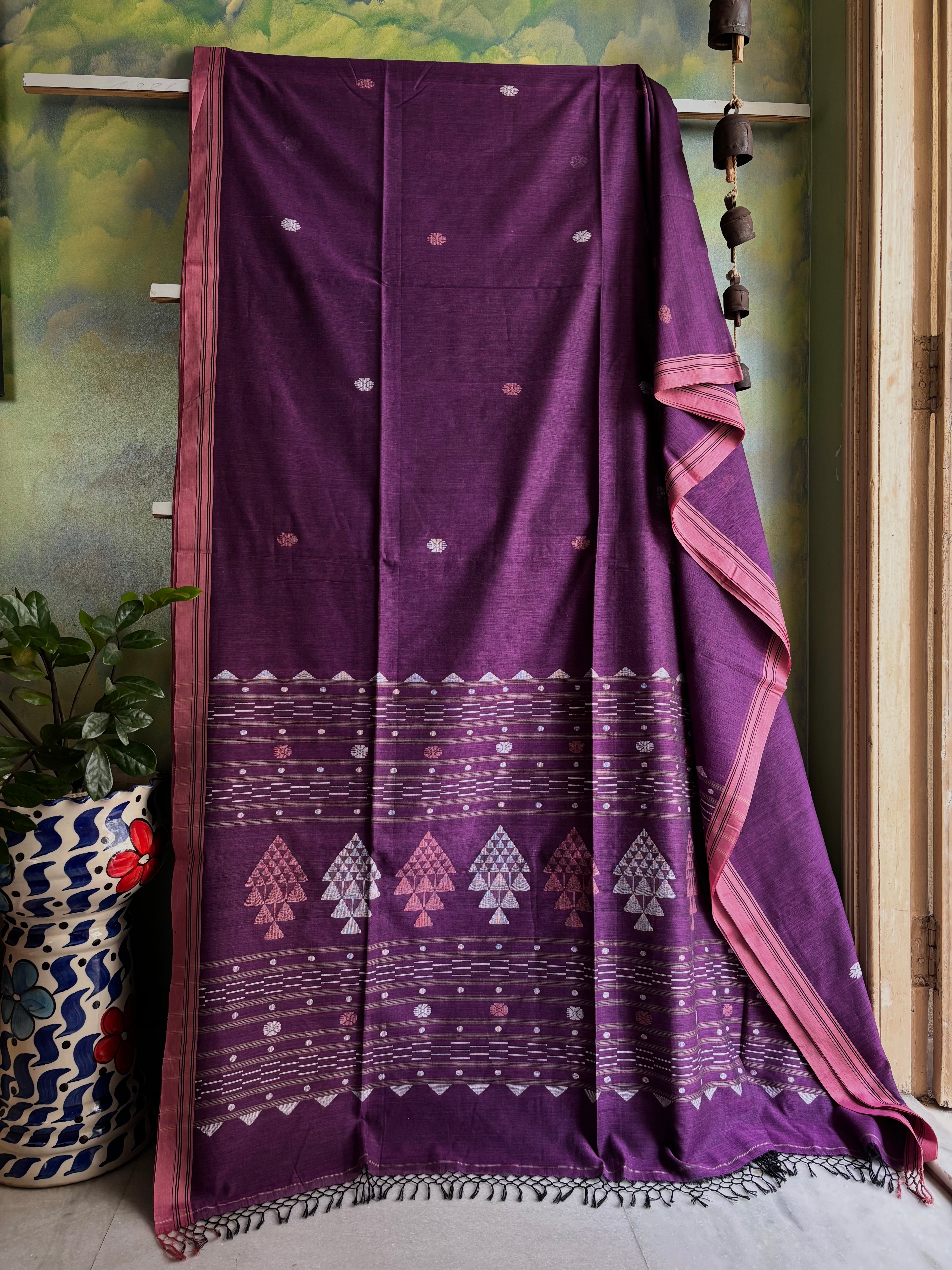 Handwoven Dusty Mauve Colour Cotton Jamdani Saree