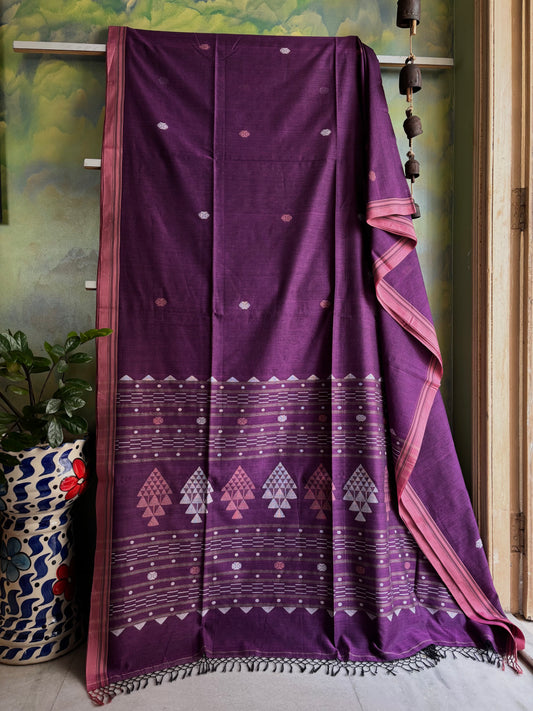Handwoven Dusty Mauve Colour Cotton Jamdani Saree