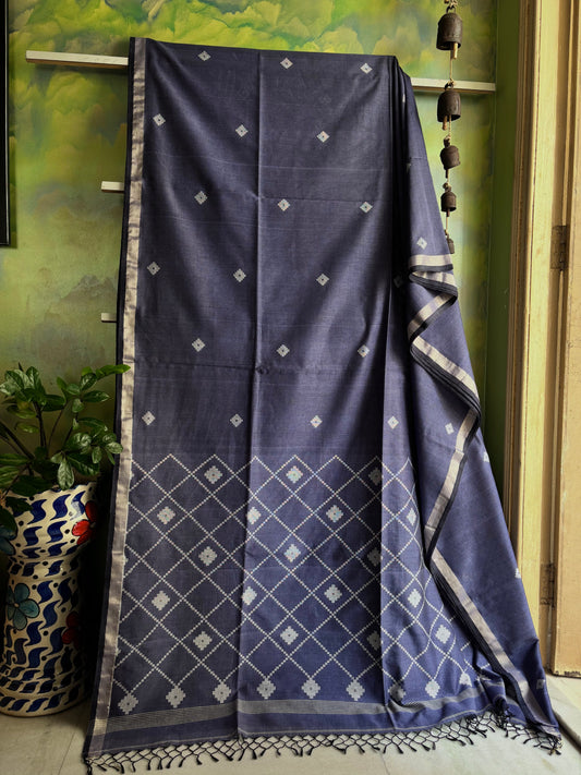 Handwoven Lilac Grey Colour Cotton Jamdani Saree