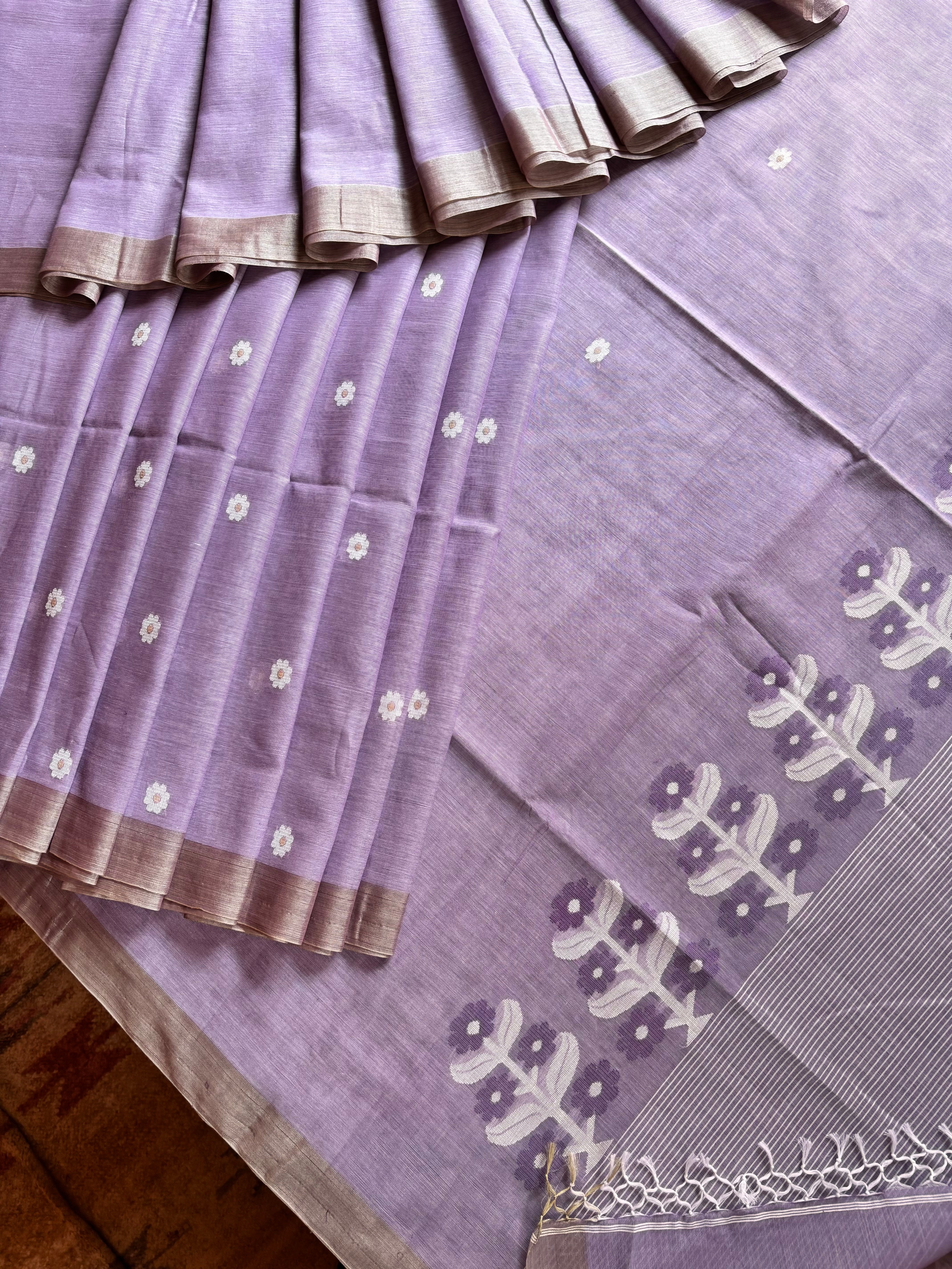 Handwoven Light Licac Cotton Jamdani Saree