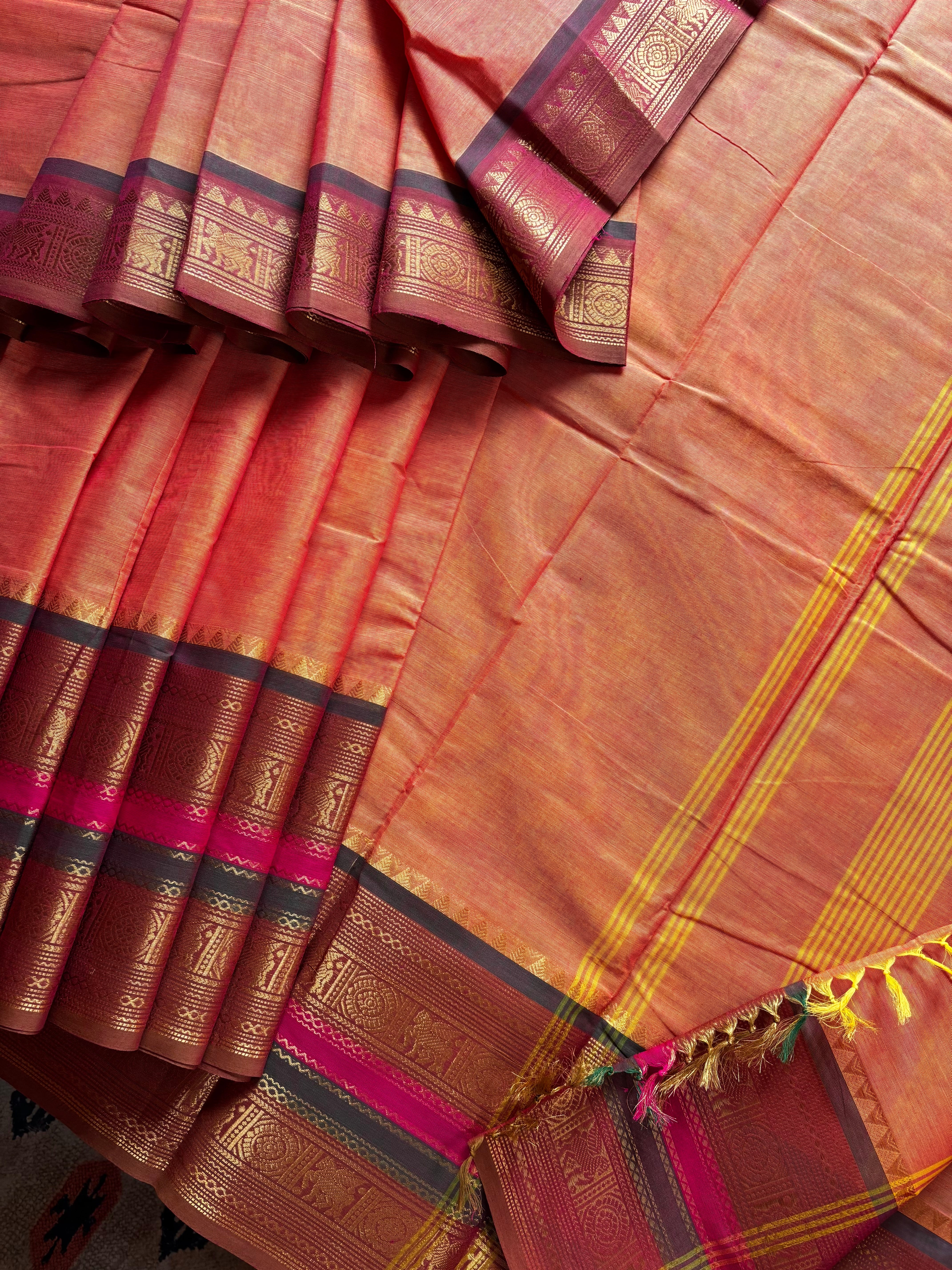 Light Orange Colour Kanchipuram Cotton Saree