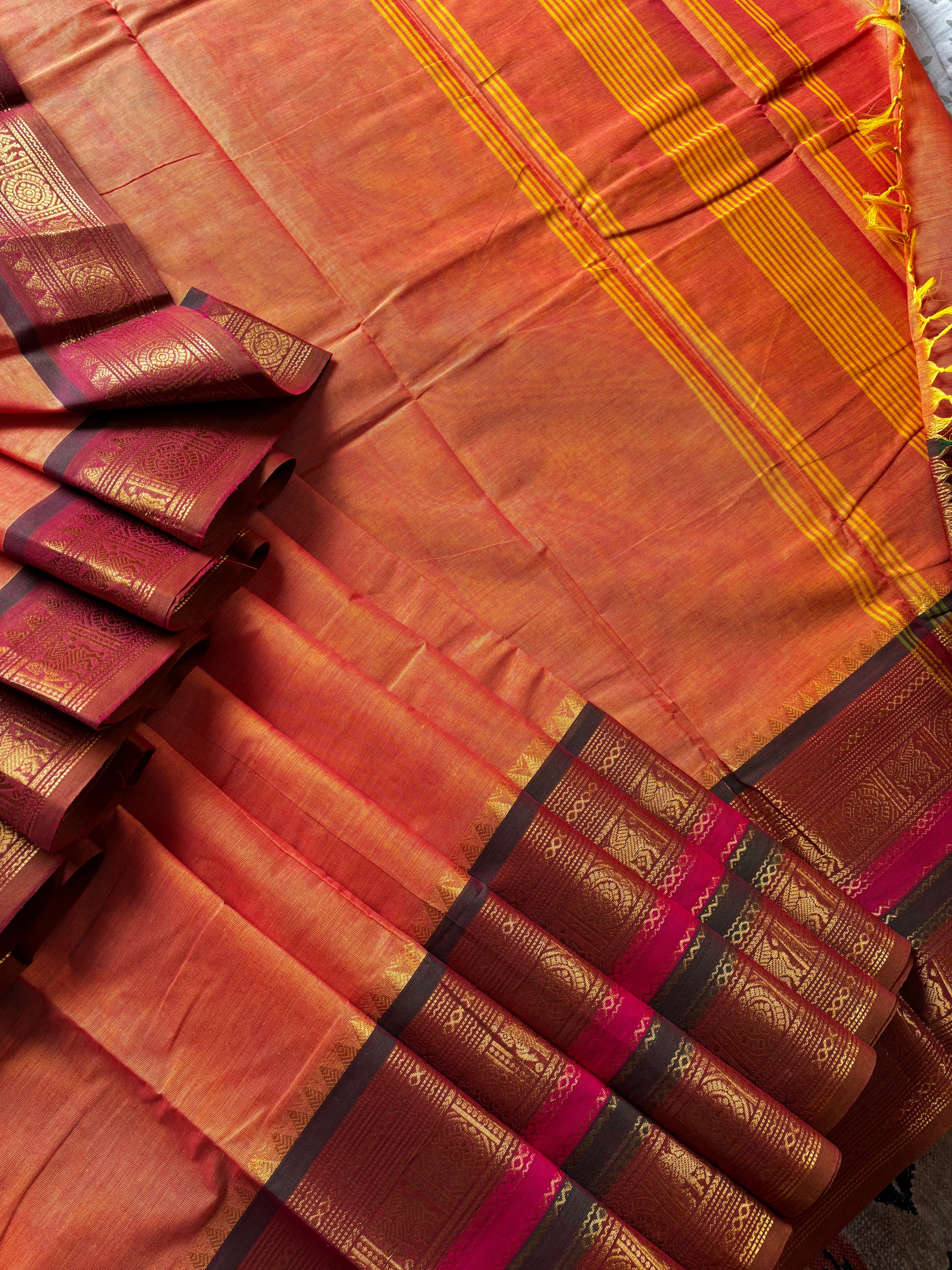 Light Orange Colour Kanchipuram Cotton Saree